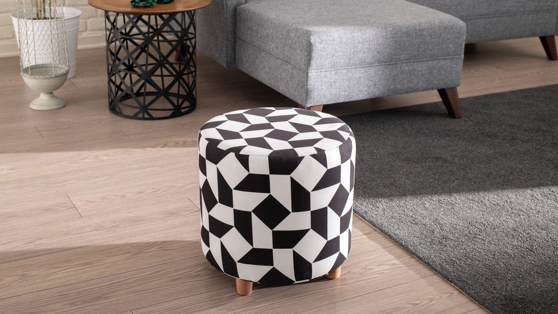 Pouf in tessuto Begon Bianco e Nero