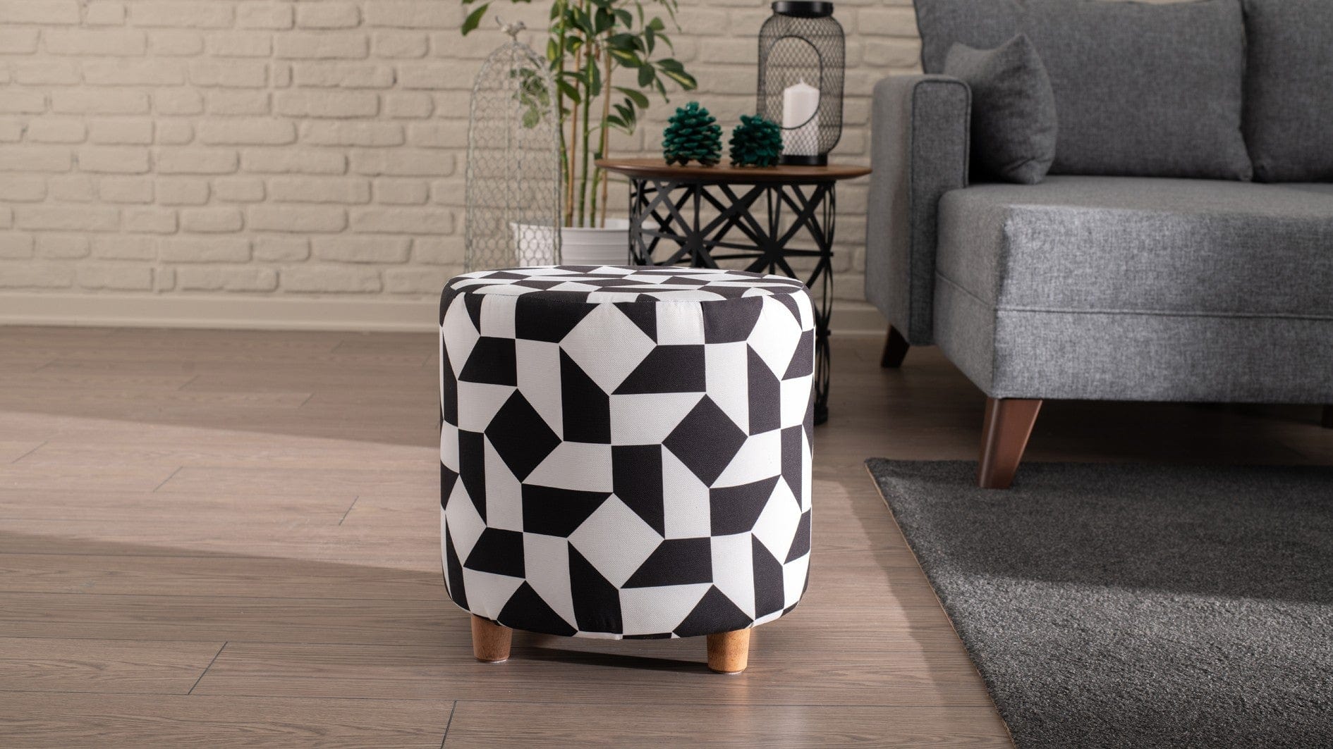 Pouf in tessuto Begon Bianco e Nero (1)
