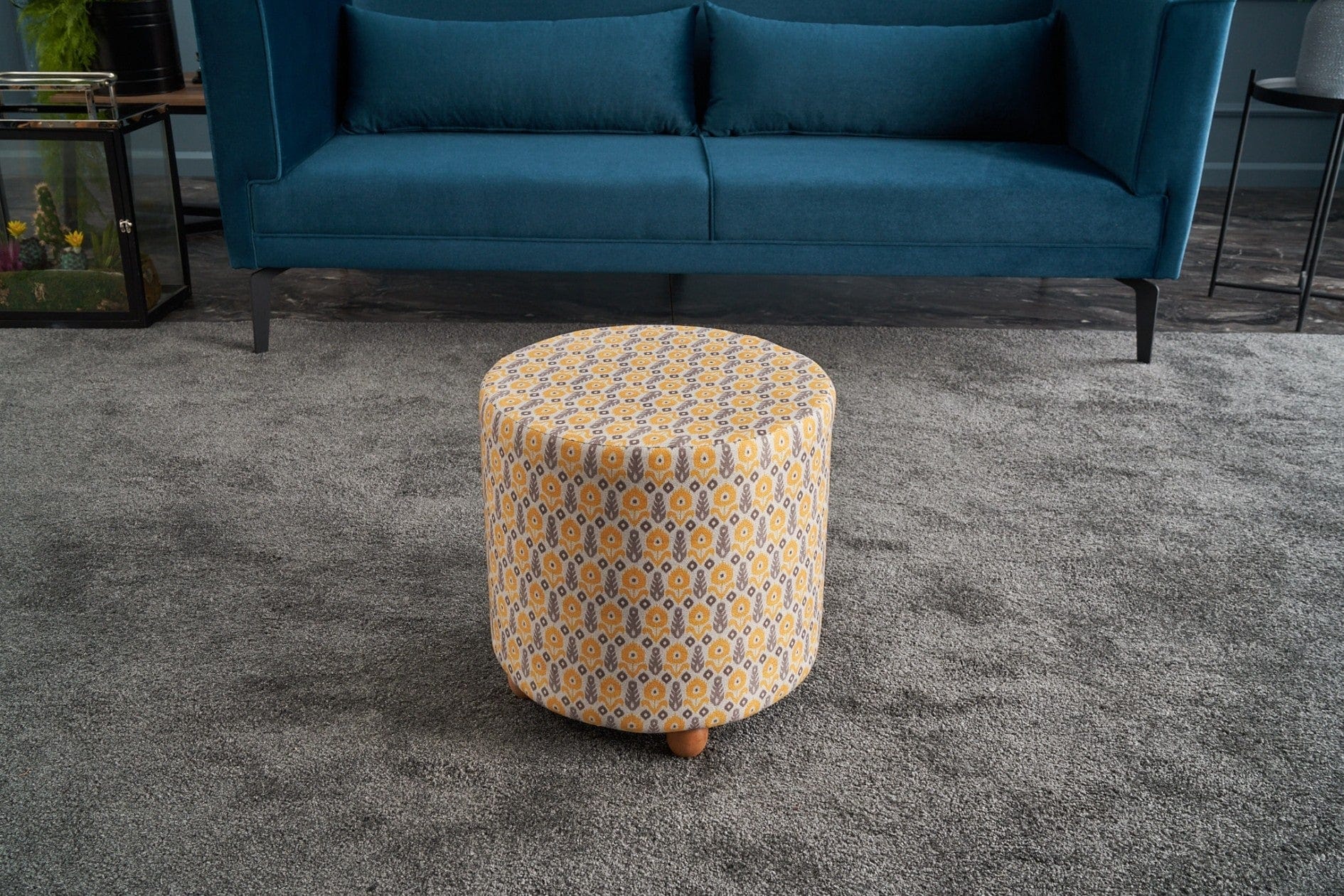 Pouf in tessuto Bianca Round Multicolore