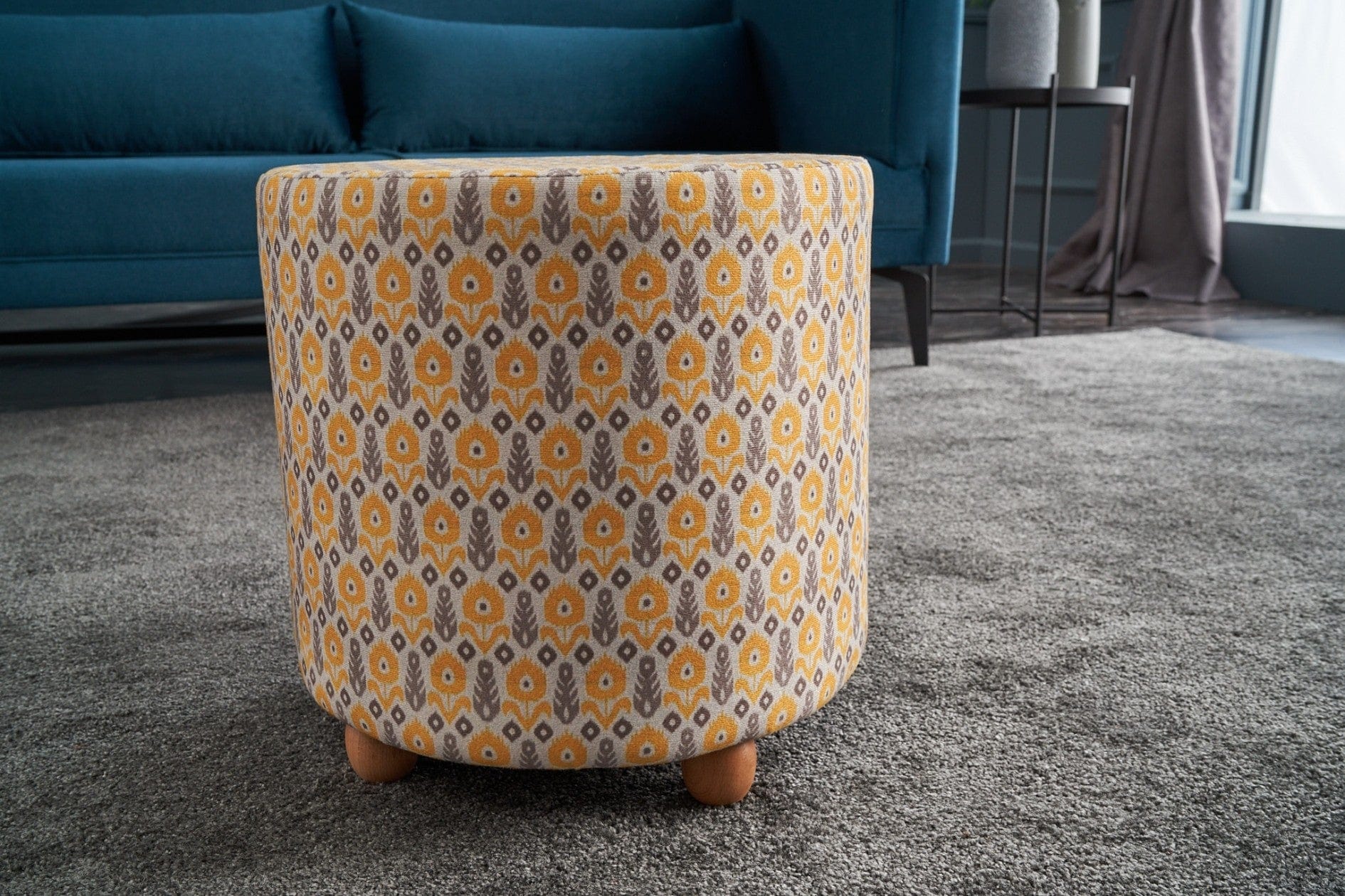 Pouf in tessuto Bianca Round Multicolore (1)