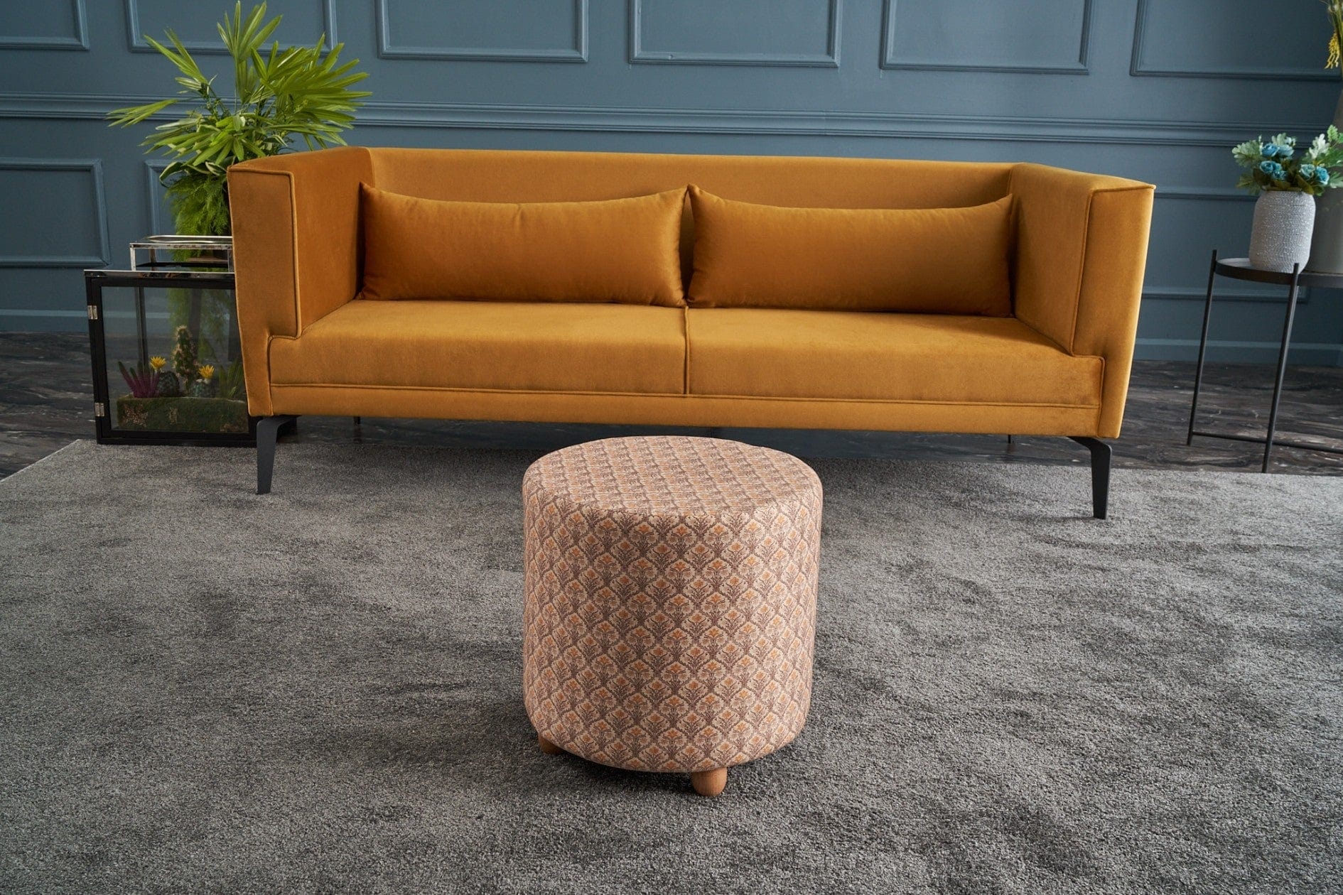 Pouf in tessuto Flora Round Multicolore