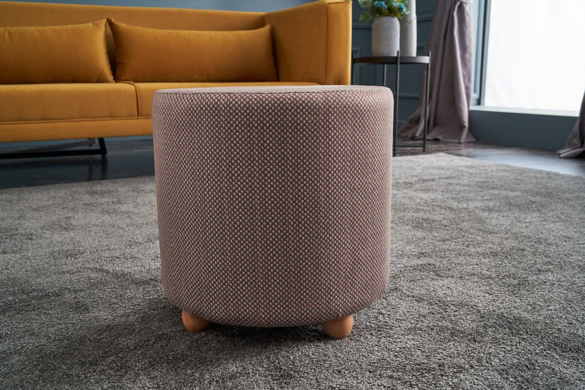 Pouf in tessuto Helen Round Multicolore