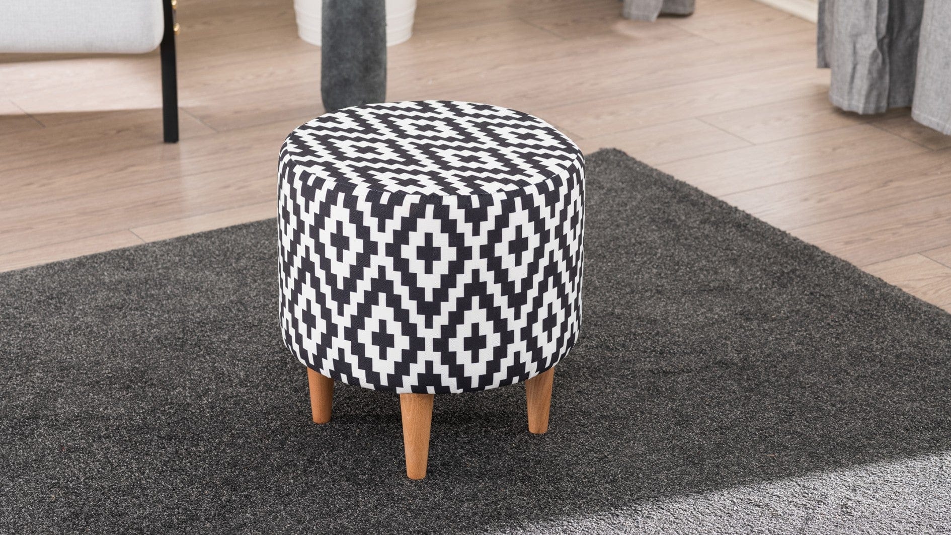 Pouf in tessuto Liza Bianco e Nero