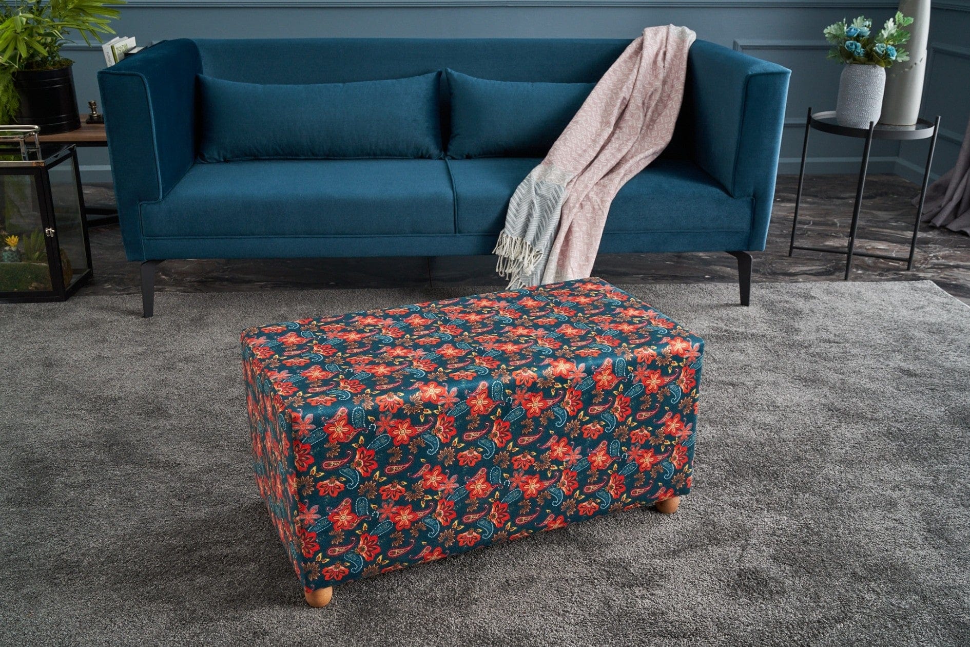 Pouf in tessuto Nergis Rectangle Multicolore