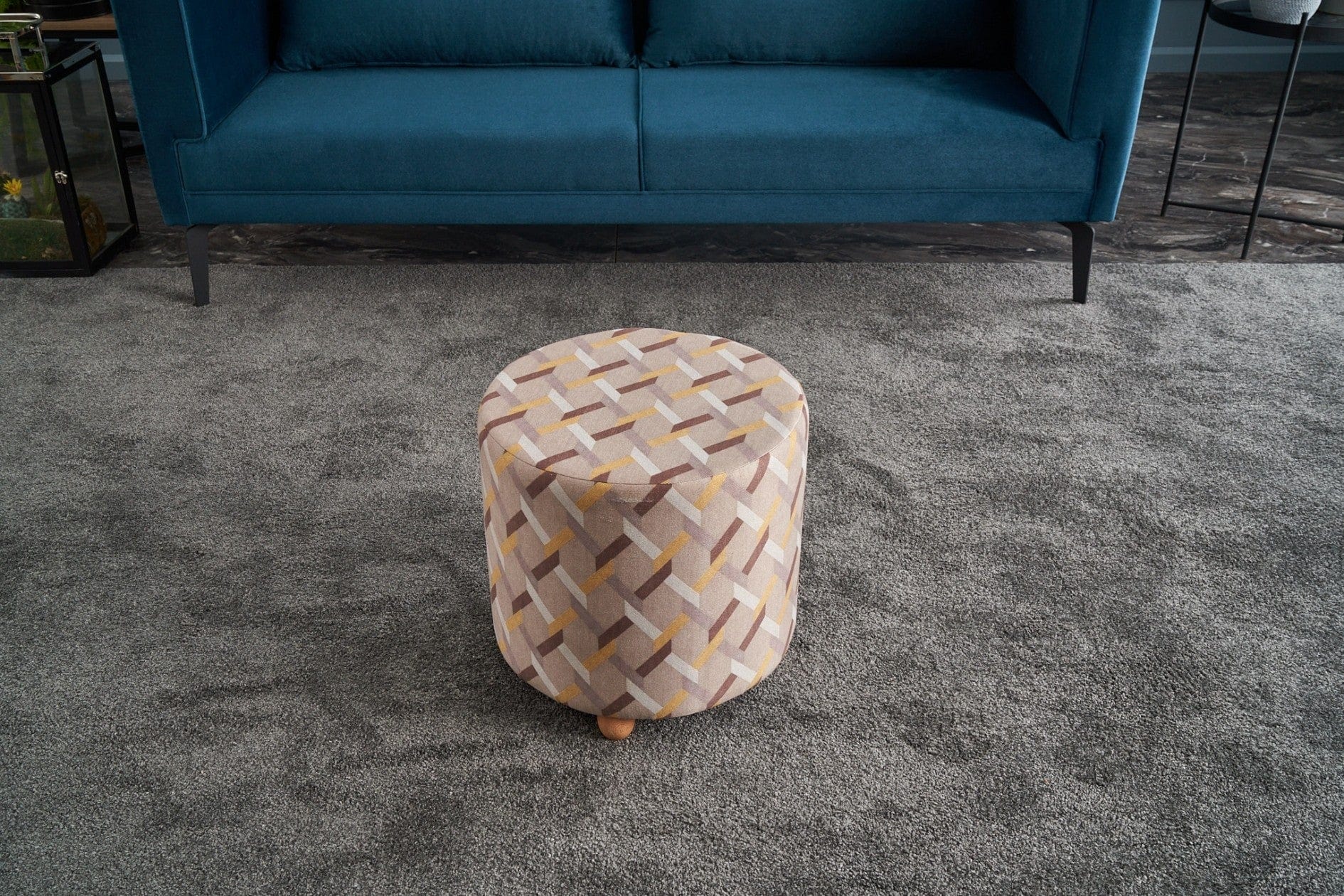 Pouf in tessuto Perla Round Multicolore