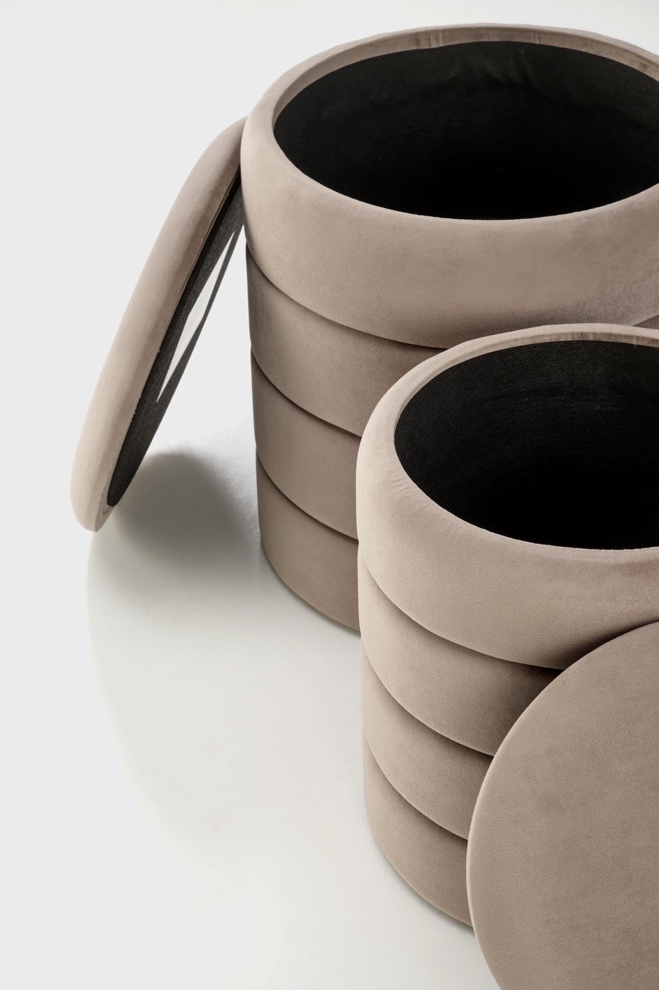 Halmar Set di 2 pouf contenitore in velluto Pacho Beige