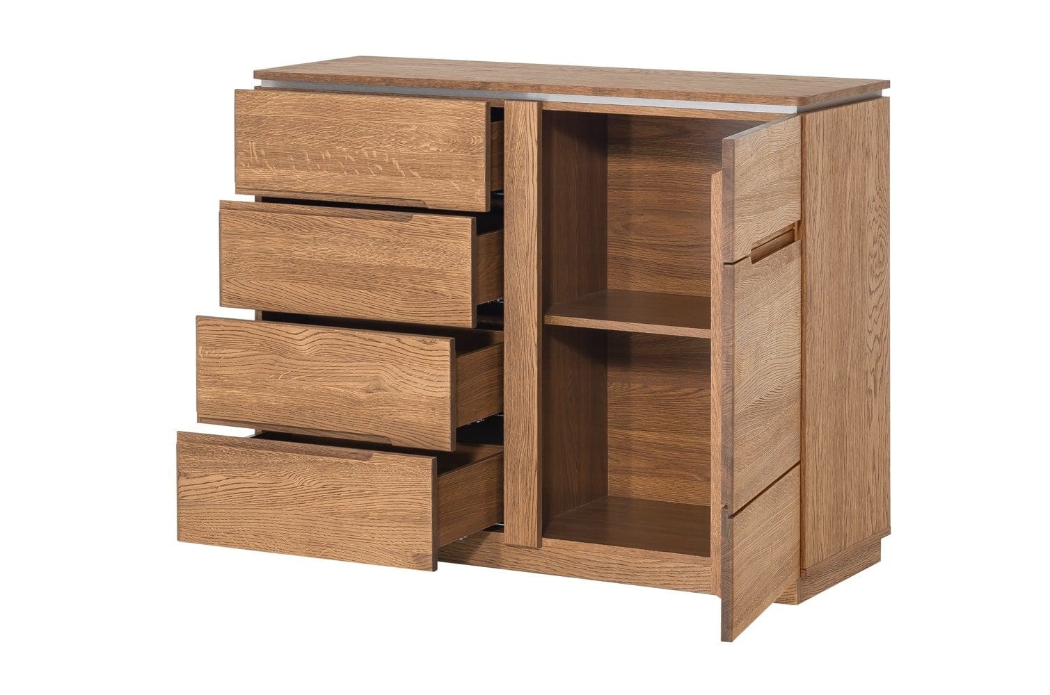 Szynaka Cassettiera in legno e impiallacciato con 4 cassetti e 1 anta Montenegro 44 Rustic Oak, l108xl48xh87 cm