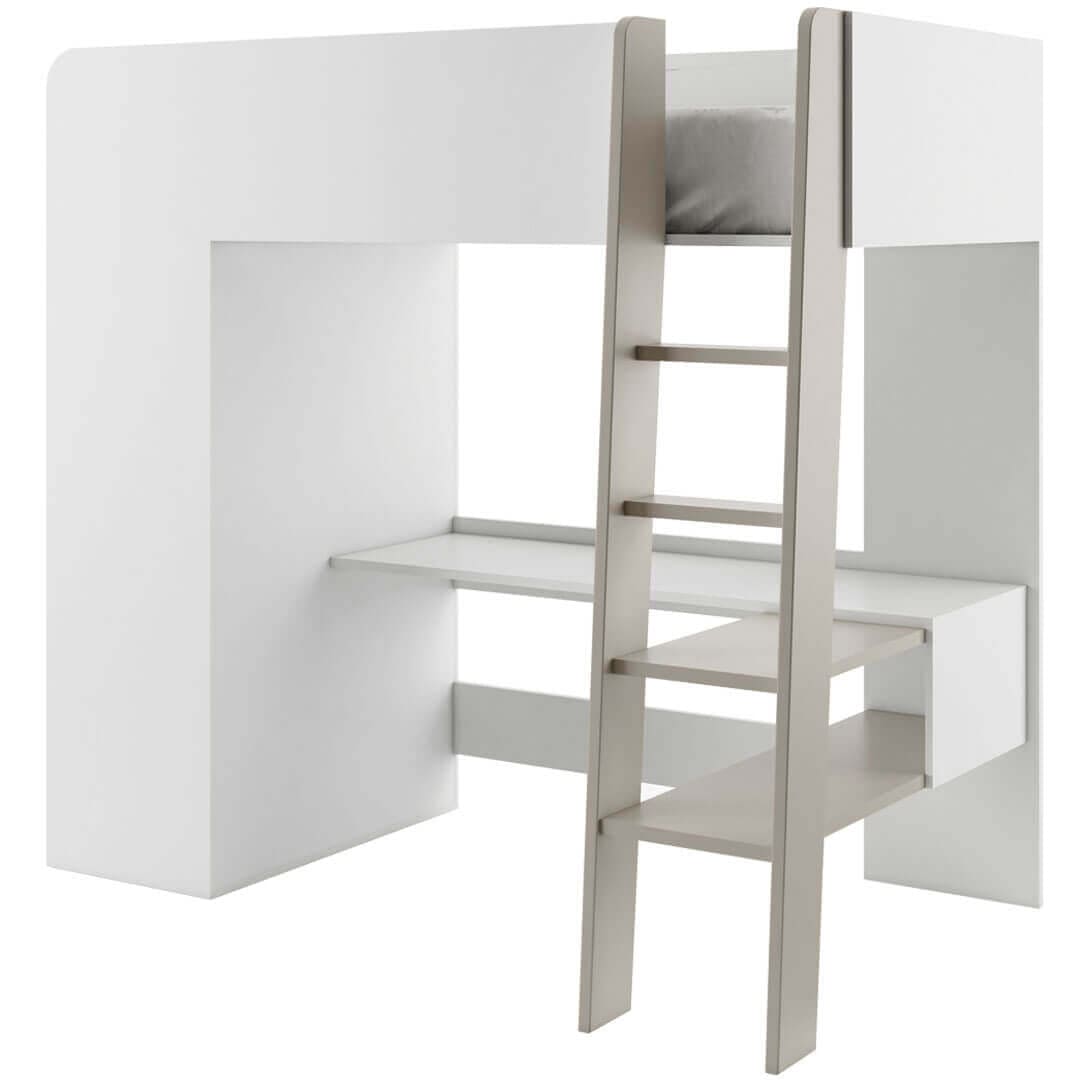 Letto a castello per bambini/adolescenti con scrivania, scaffale e armadio integrati om TO 01 Bianco, 90 x 200 cm (2)