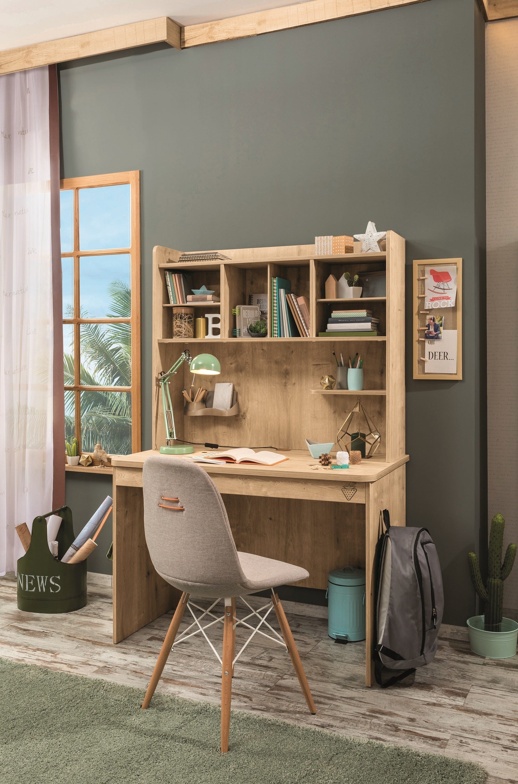 Libreria pensile in paglia, per ragazzi, Mocha Natur, l107xL28xH92 cm (1)