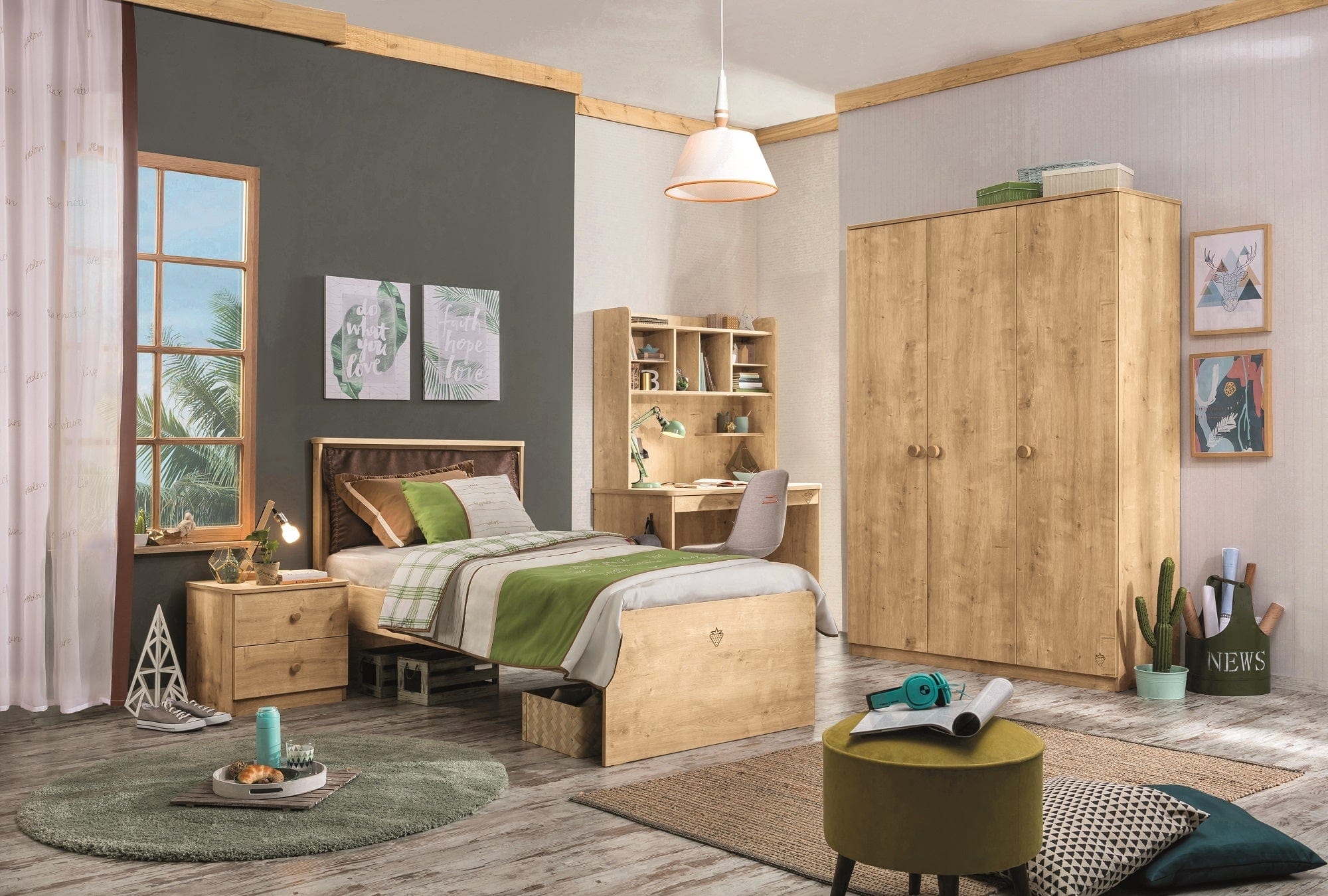 Libreria pensile in paglia, per ragazzi, Mocha Natur, l107xL28xH92 cm (2)