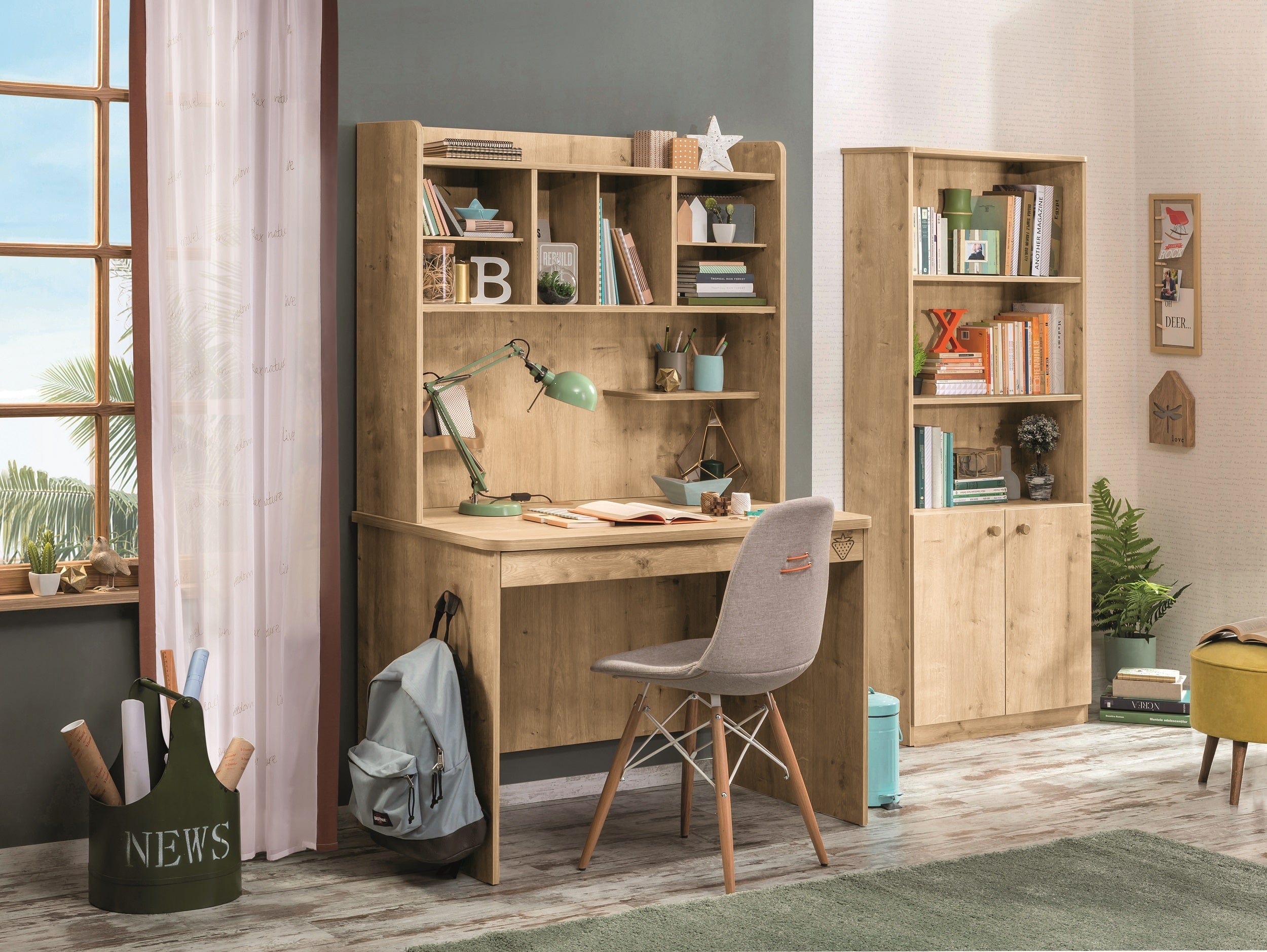 Libreria pensile in paglia, per ragazzi, Mocha Natur, l107xL28xH92 cm (3)