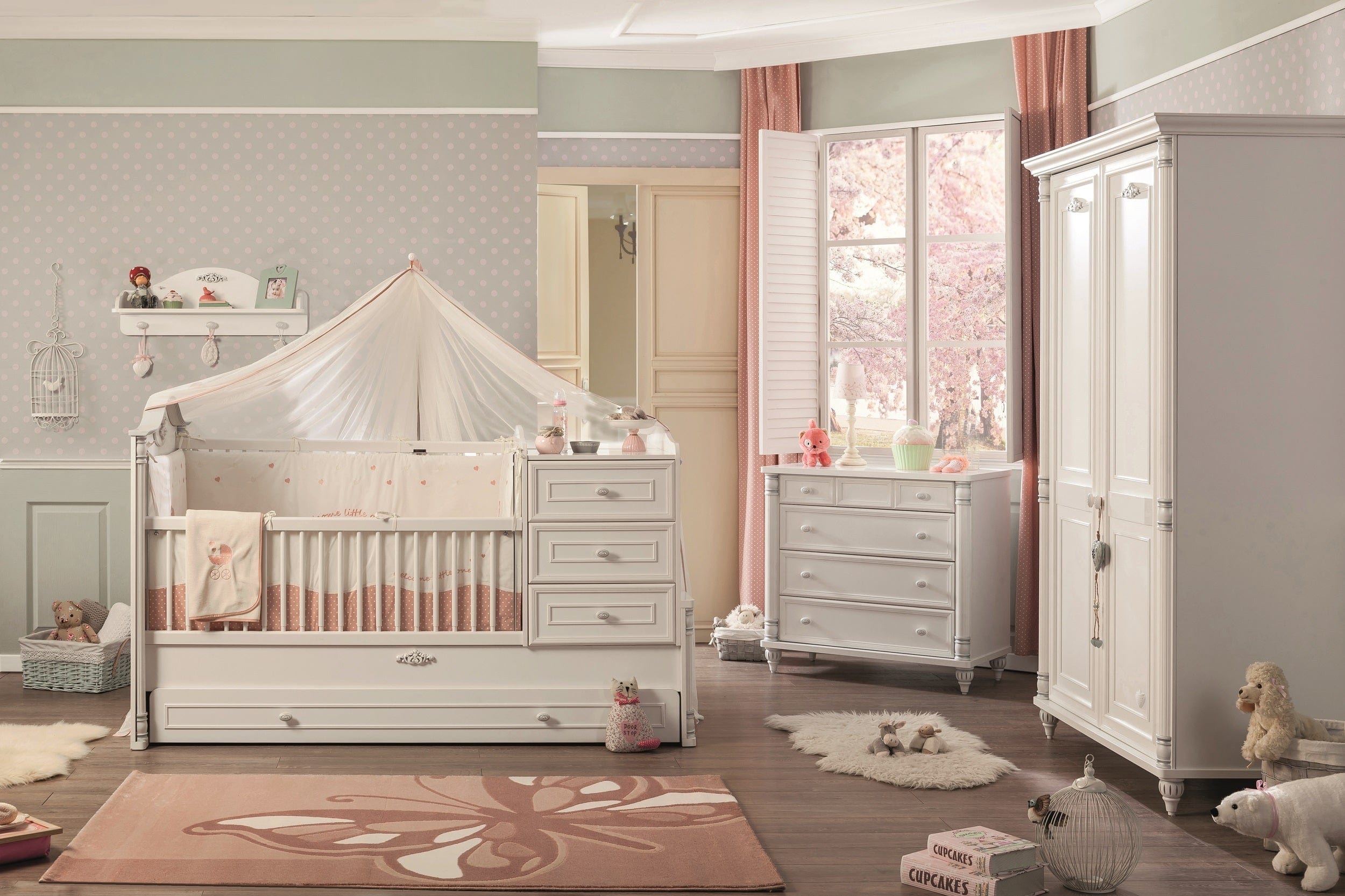 Mensola appesa per bambini in paglia, Romantic Baby White, l75xL22xH30 cm (2)