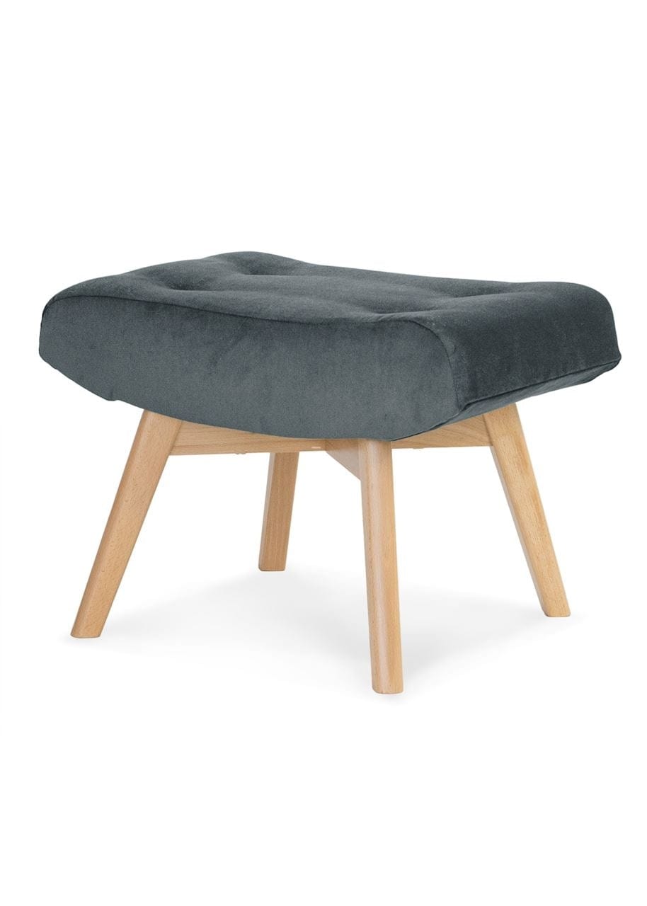 Sgabello imbottito con tessuto e gambe in legno, Angel Dark Grey / Beech, l61xL42xH45 cm