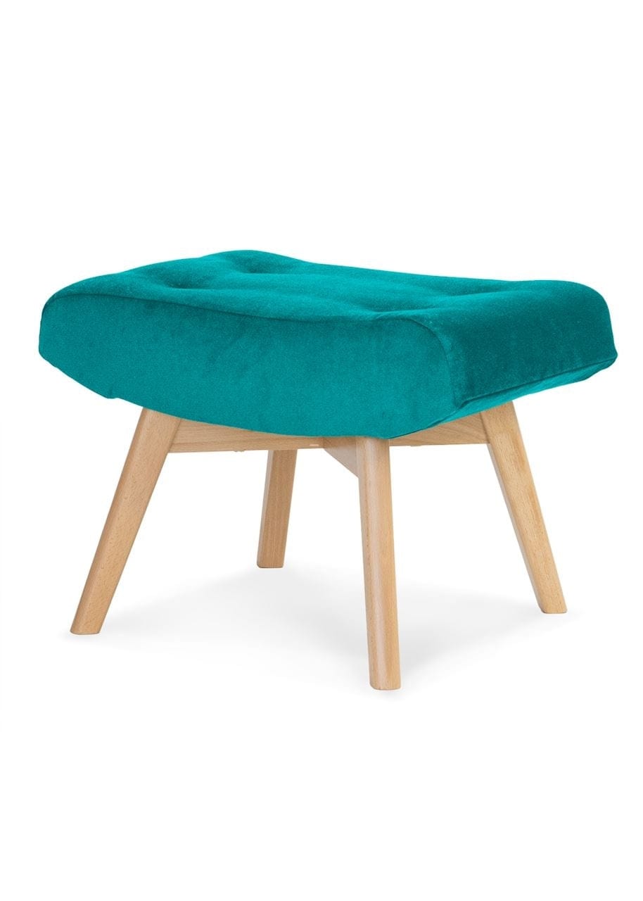 Sgabello imbottito con tessuto e gambe in legno, Angel Turquoise / Beech, l61xL42xH45 cm