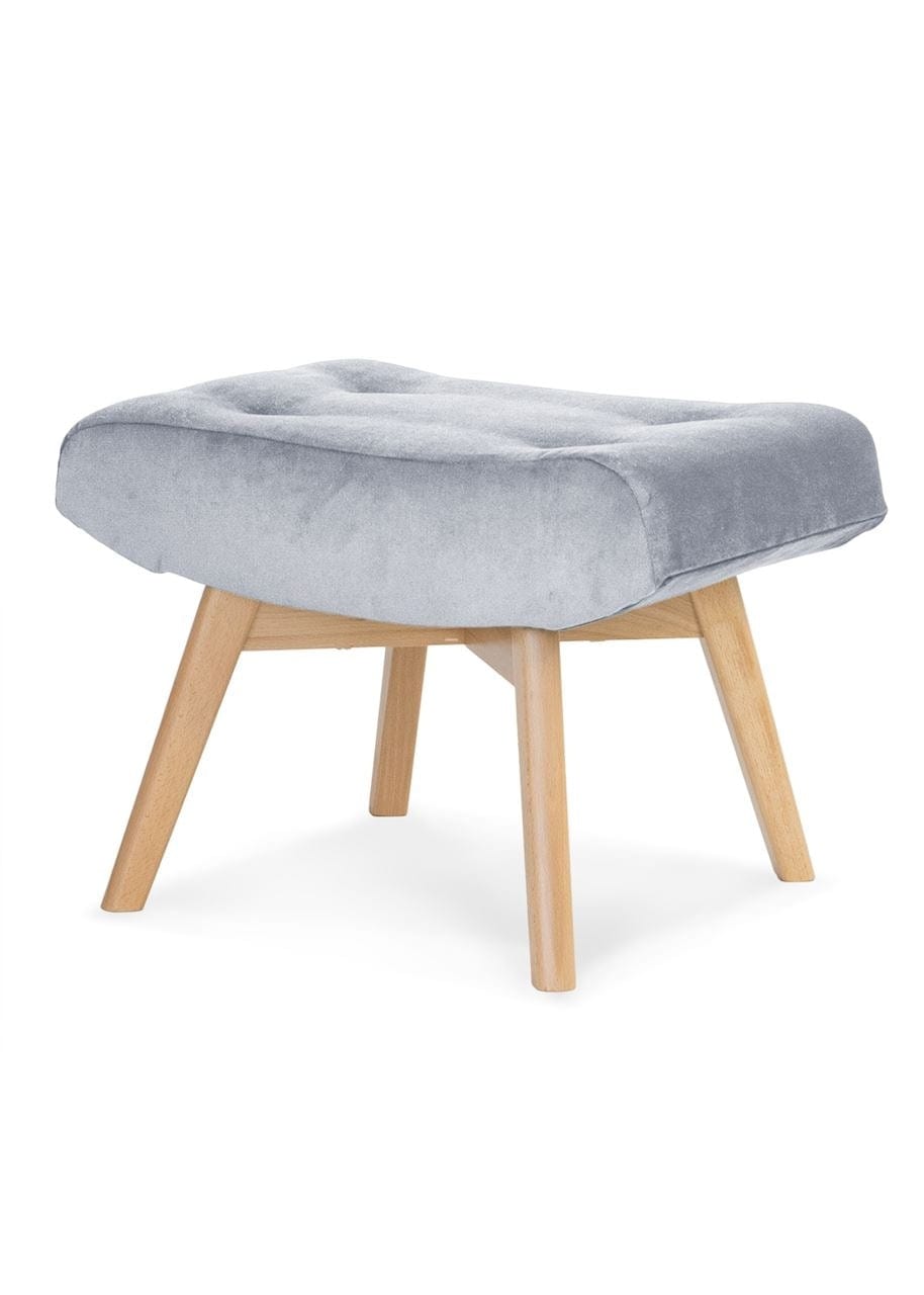 Sgabello rivestito in tessuto e gambe in legno, Angel Light Grey / Beech, l61xL42xH45 cm
