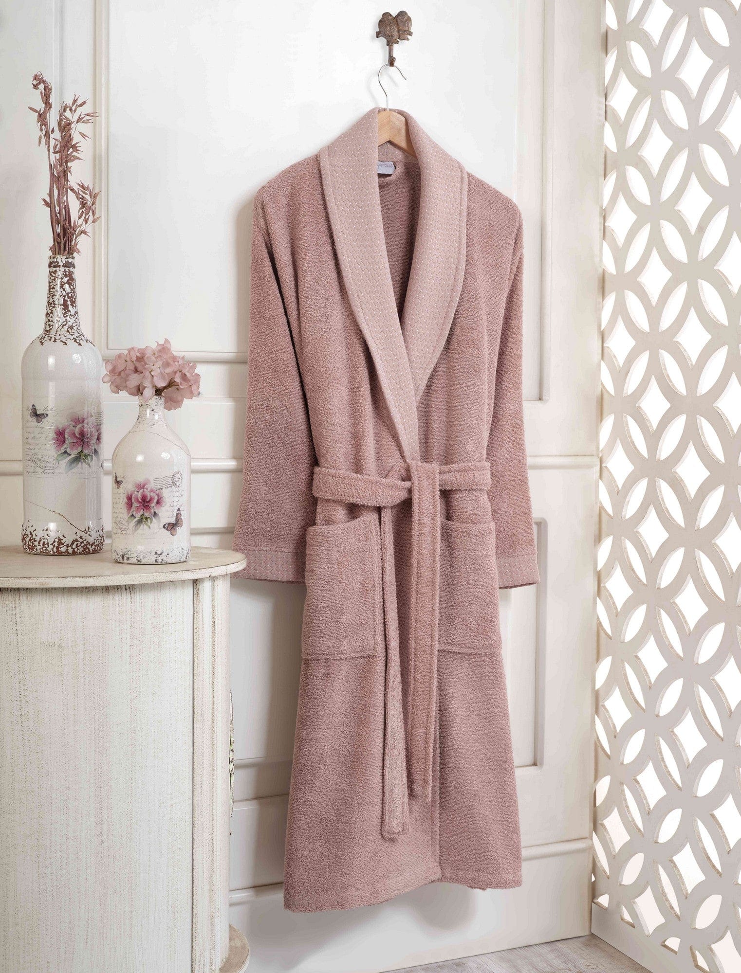 Accappatoio donna in cotone Madrid Rosa, M / L