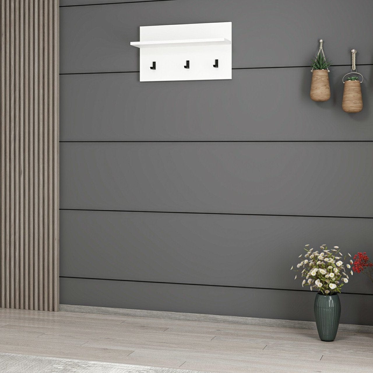 Appendiabiti a muro con mensole Noah 7191 Bianco