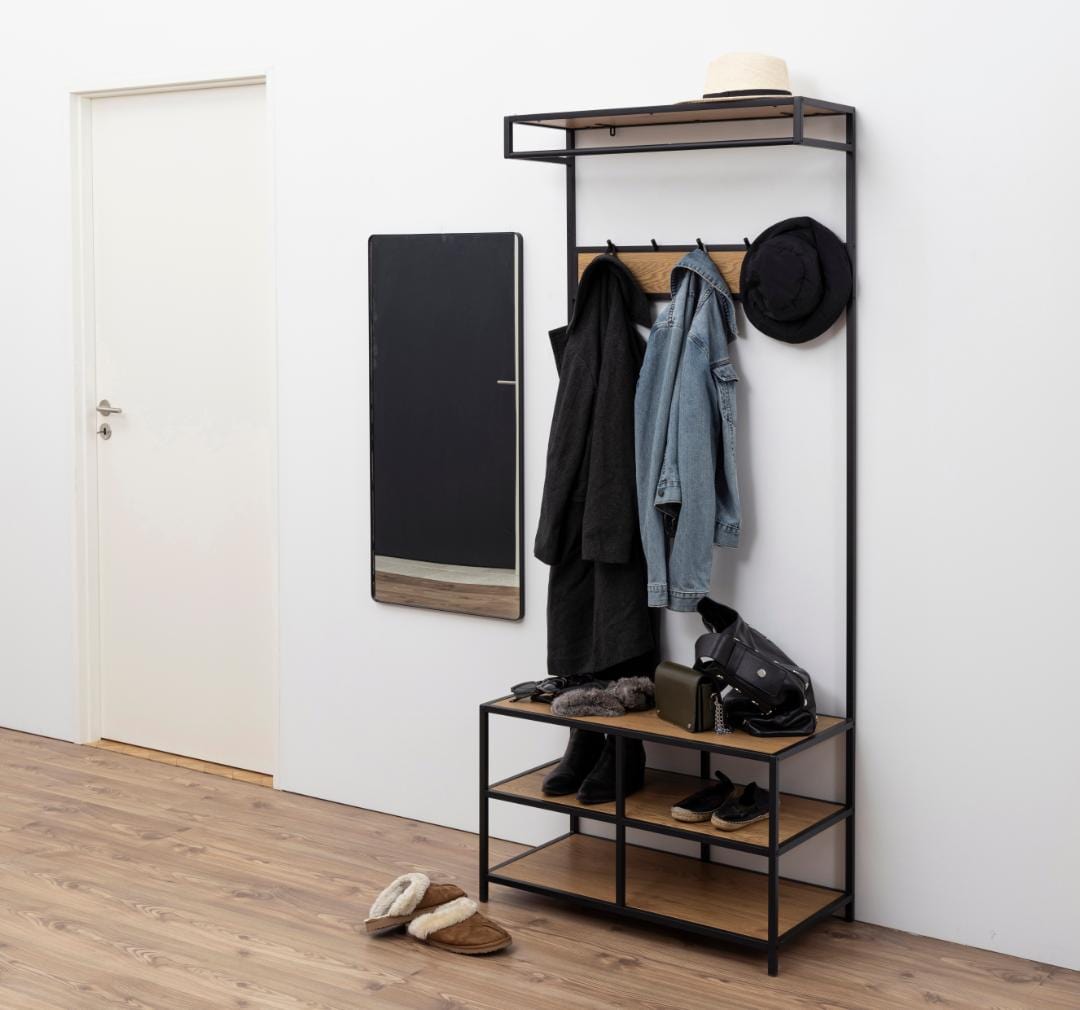 Actona Appendiabiti da terra in metallo e MDF Seaford Nero