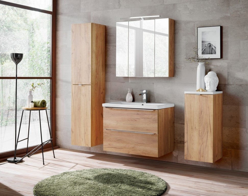 Comad Armadietto sospesi da bagno con 3 ante e specchio Capri Quercia