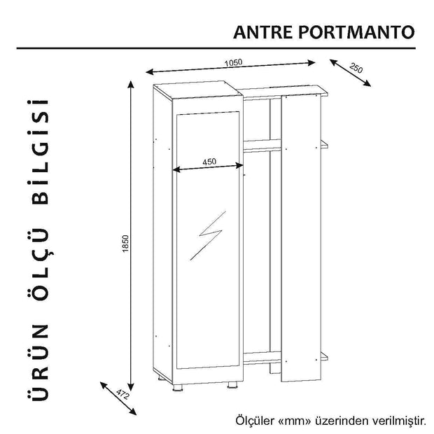 Armadio da ingresso con 1 anta e specchio Antre Bianco (3)