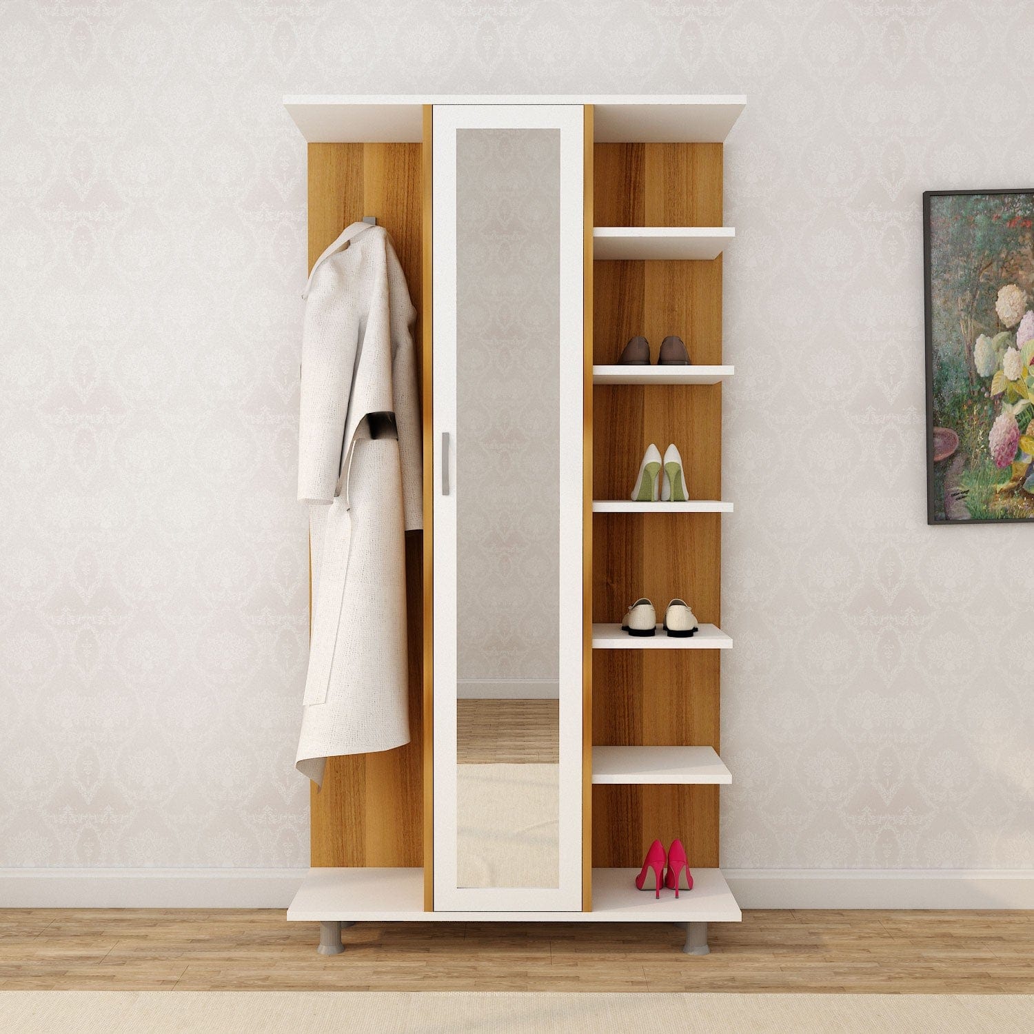Armadio da ingresso con 1 anta e specchio Ceviz L1306 Quercia