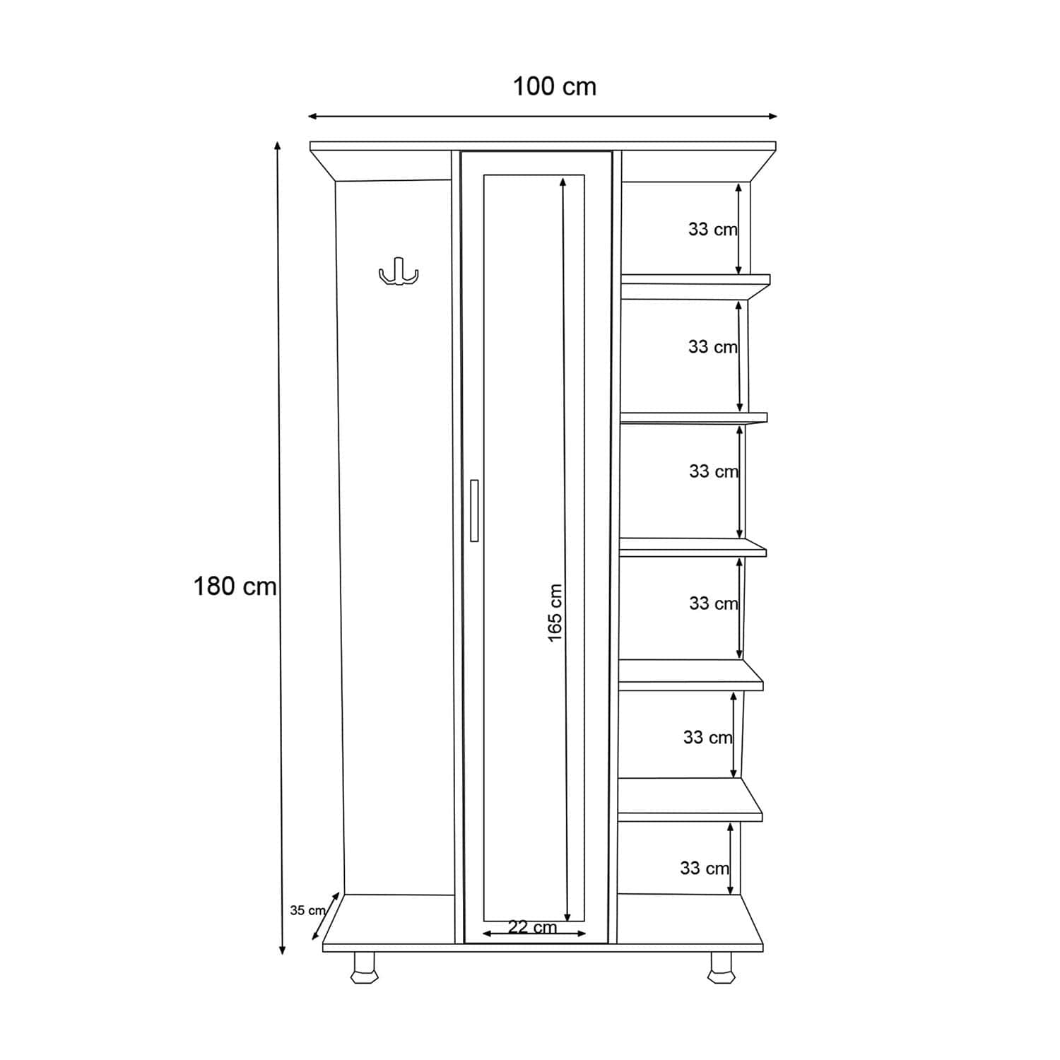 Armadio da ingresso con 1 anta e specchio Ceviz L1306 Quercia (4)