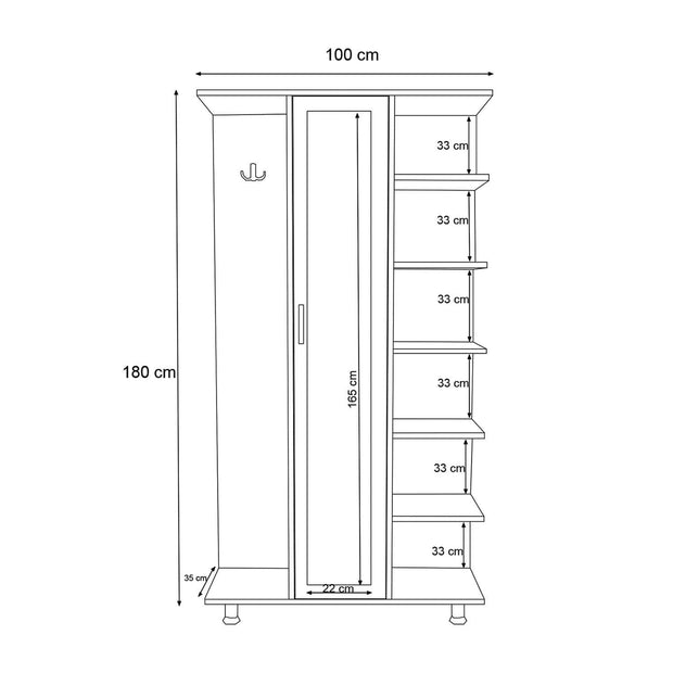 Armadio da ingresso con 1 anta e specchio Ceviz L1306 Quercia (4)