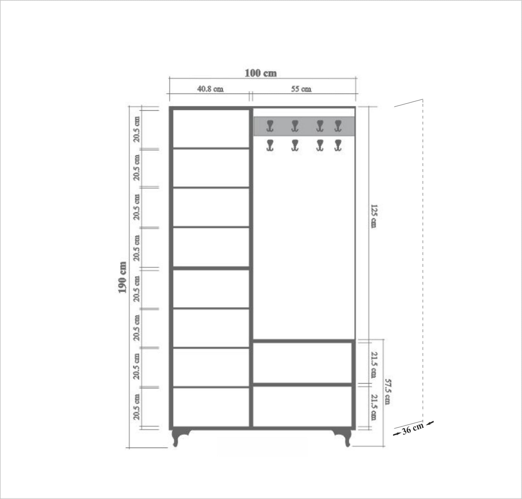 Armadio da ingresso con 1 anta e specchio İnci 723 Quercia (7)