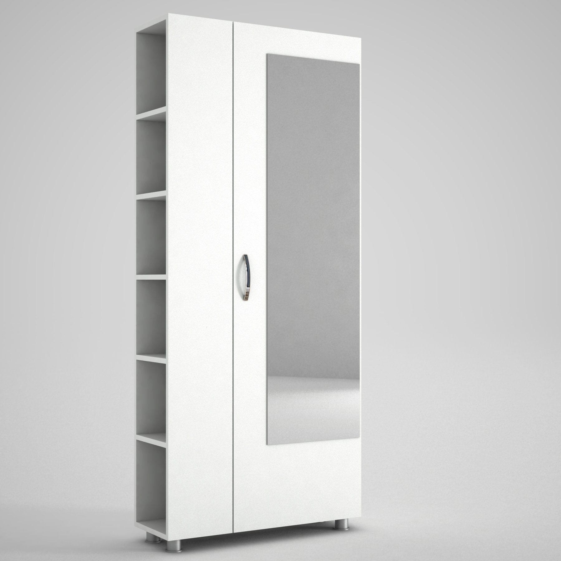 Armadio da ingresso con 1 anta e specchio Meyra Bianco (3)