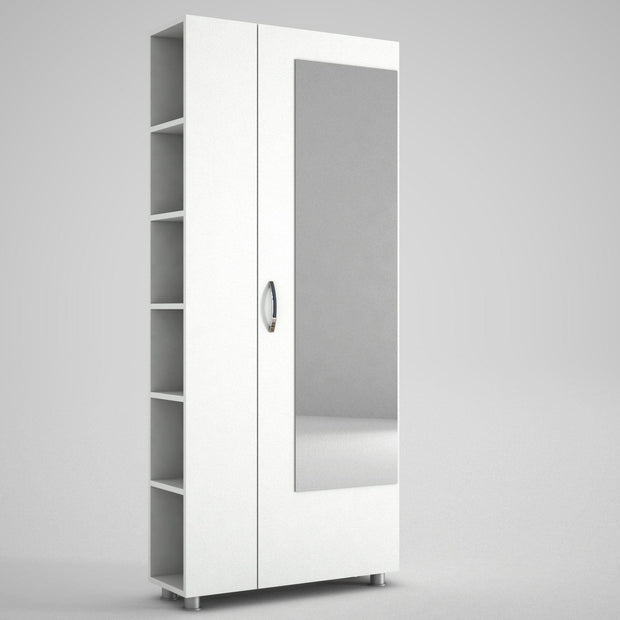 Armadio da ingresso con 1 anta e specchio Meyra Bianco (3)