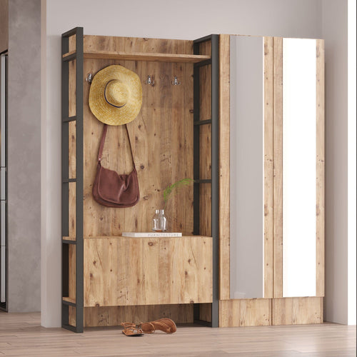 Armadio da ingresso con 1 anta e specchio ML17-A Pino