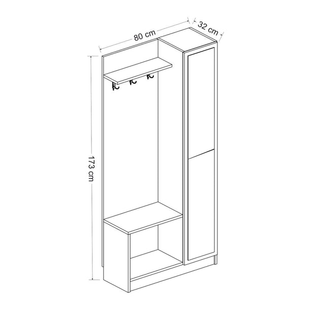 Armadio da ingresso con 1 anta e specchio Noah 3920 Bianco (5)