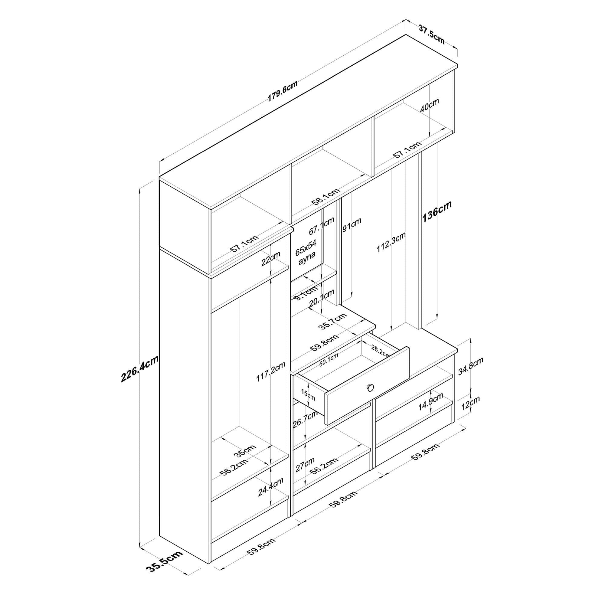 Armadio da ingresso con 12 ante e 1 cassetto EA108 2428 Bianco (11)