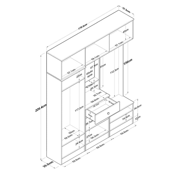 Armadio da ingresso con 12 ante e 1 cassetto EA108 2428 Bianco (11)