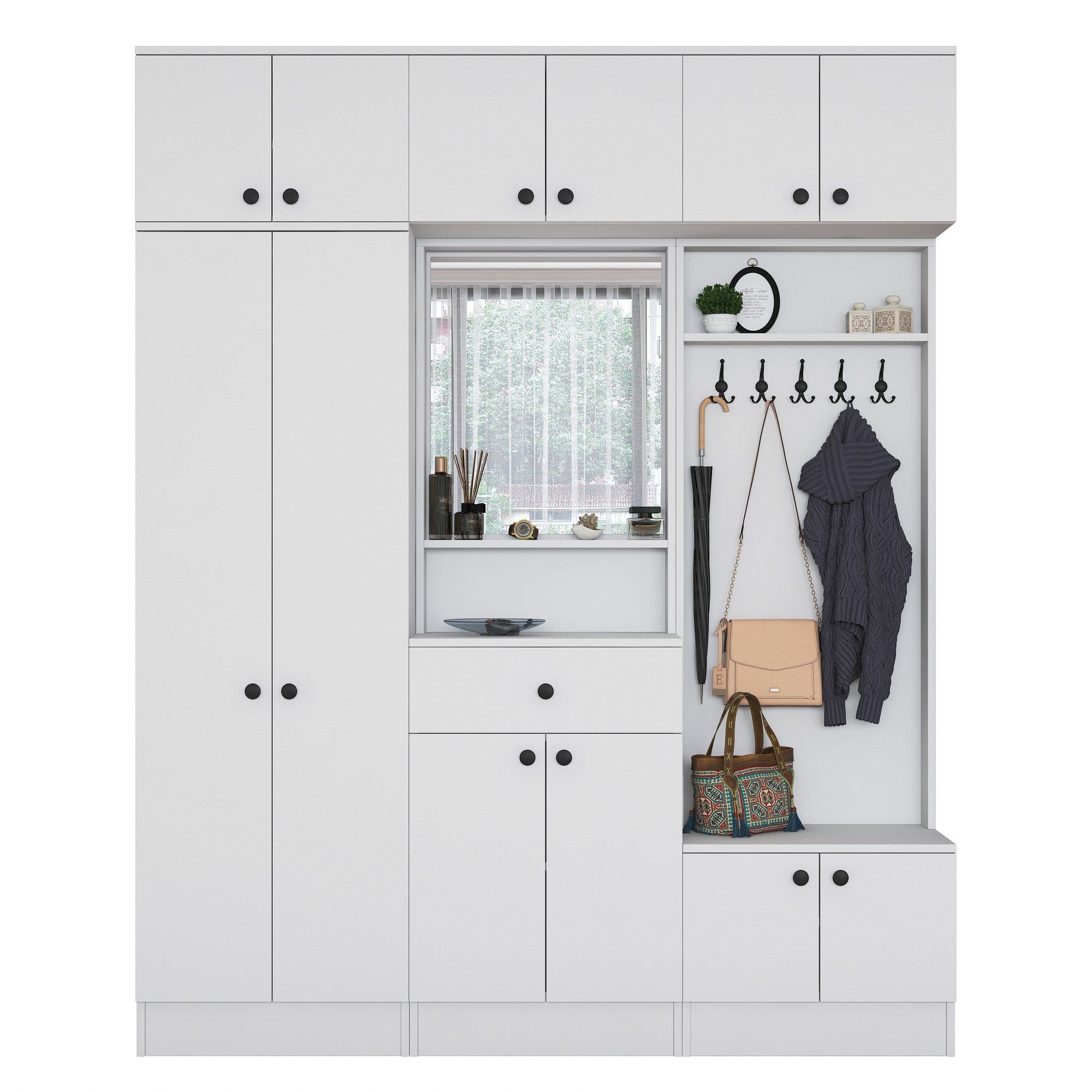 Armadio da ingresso con 12 ante e 1 cassetto EA108 2570 Bianco (7)