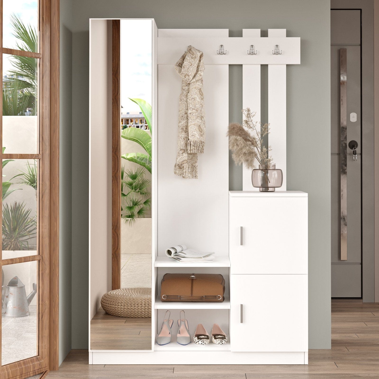 Armadio da ingresso con 2 ante e specchio DD7 W Bianco