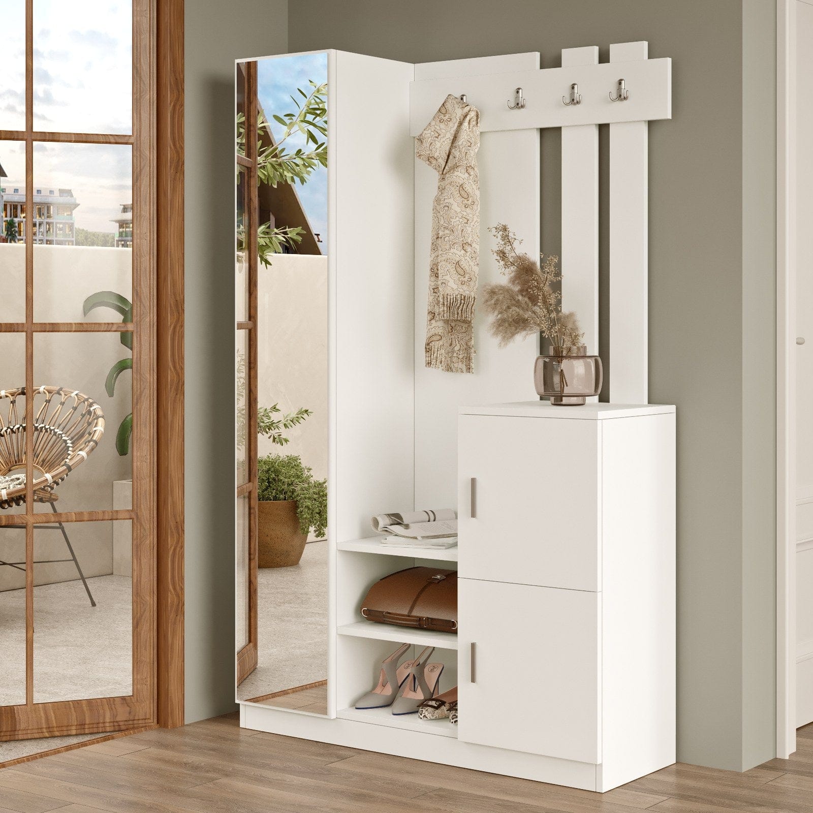 Armadio da ingresso con 2 ante e specchio DD7 W Bianco (1)