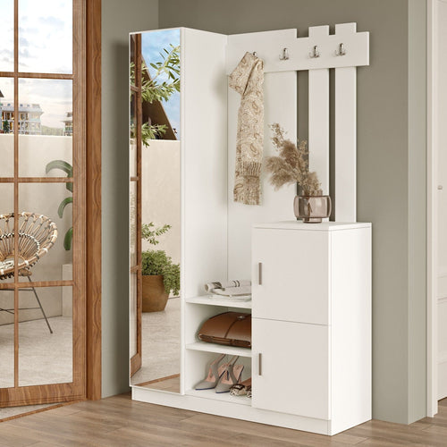 Armadio da ingresso con 2 ante e specchio DD7 W Bianco (1)