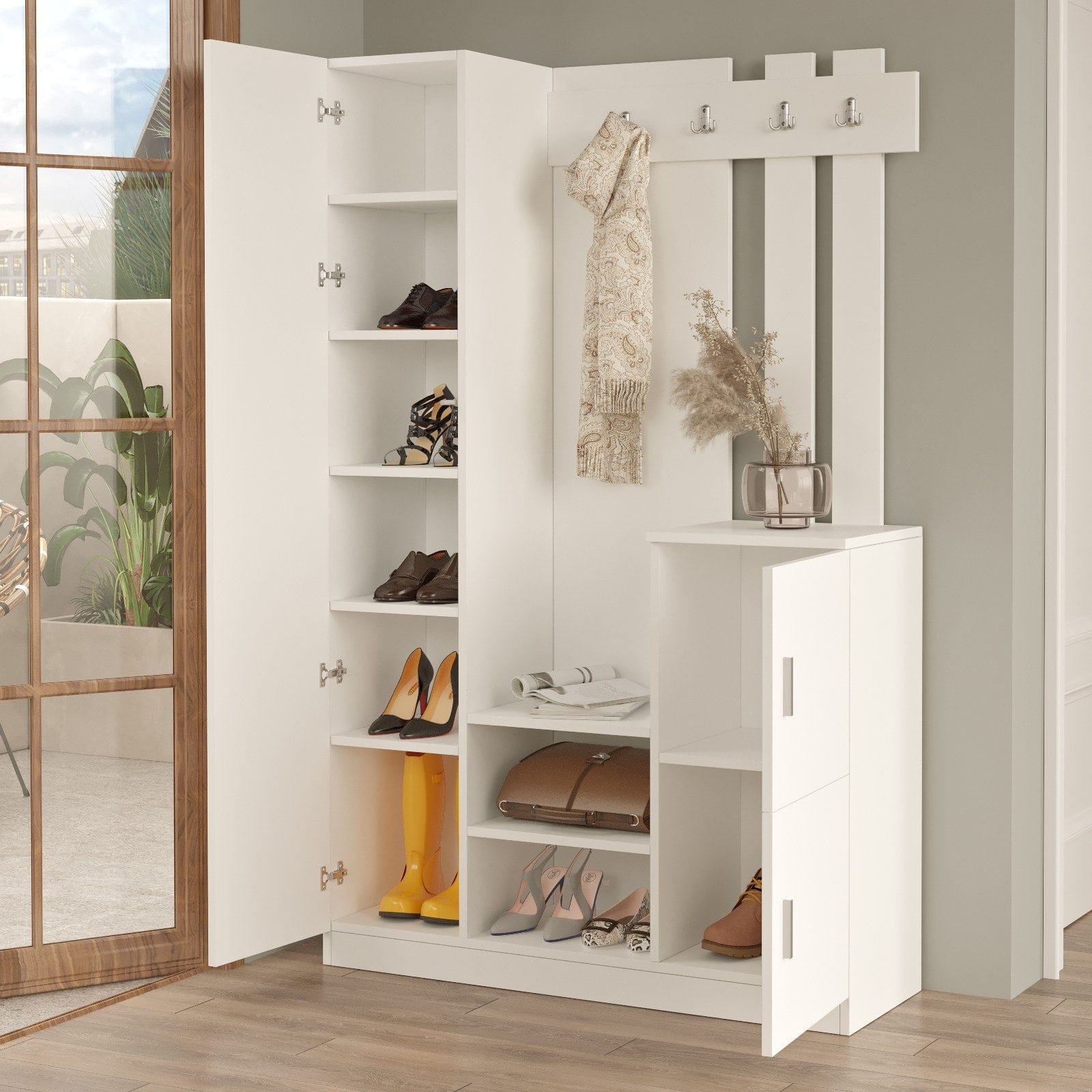 Armadio da ingresso con 2 ante e specchio DD7 W Bianco (3)