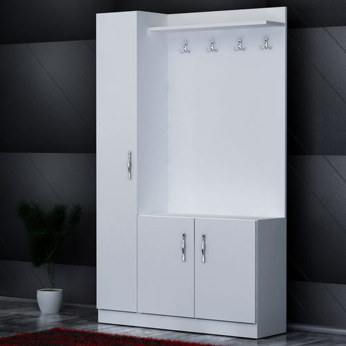 Armadio da ingresso con 3 ante e specchio Naturel Bianco
