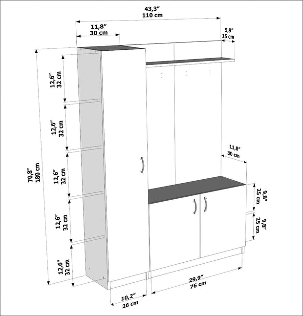 Armadio da ingresso con 3 ante e specchio Naturel Bianco (4)