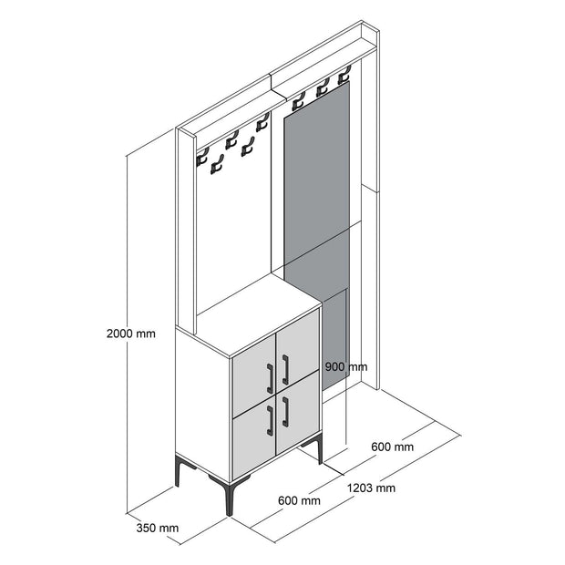 Armadio da ingresso con 4 ante e specchio Berlin BC Noce (5)