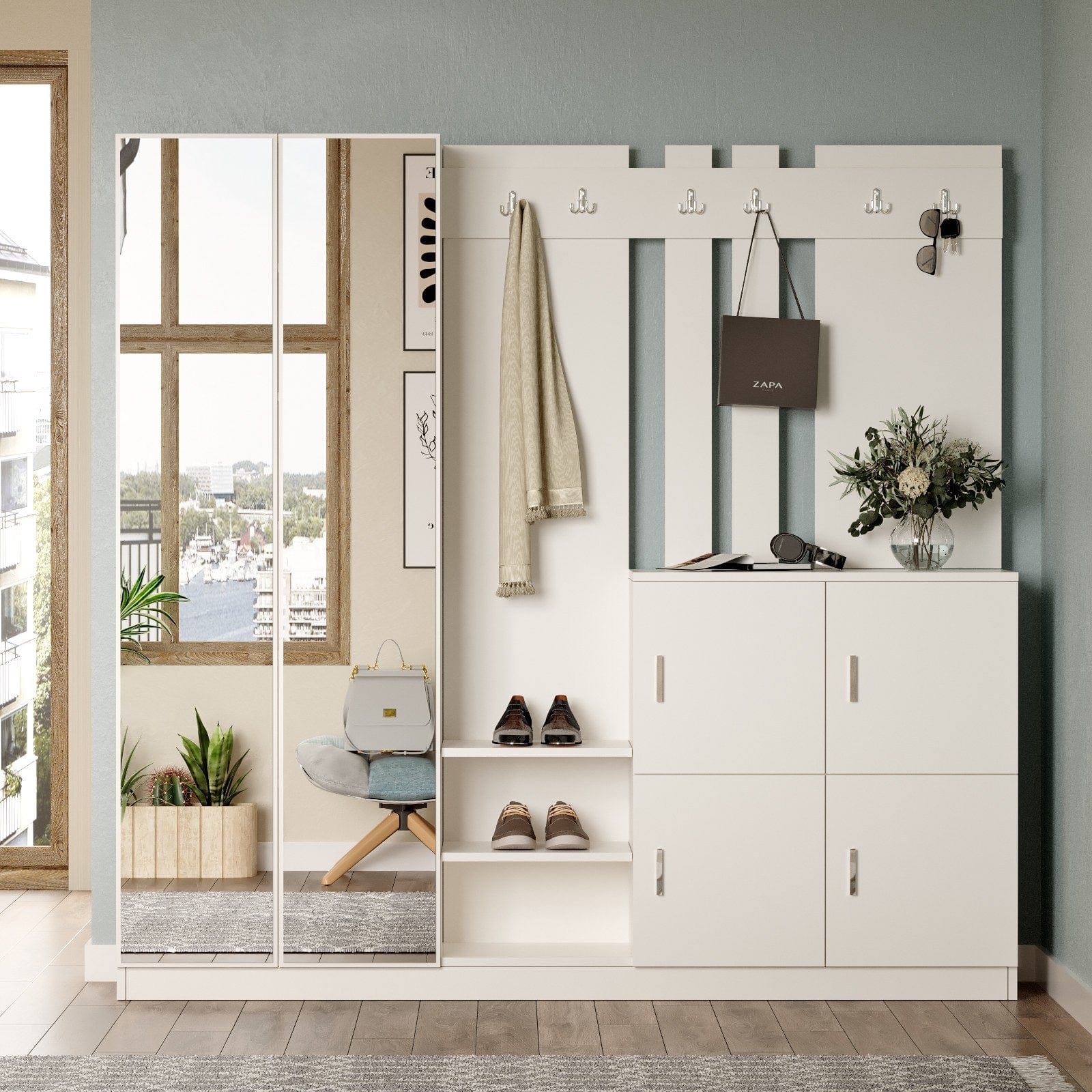 Asir Armadio da ingresso con 6 ante e specchio DD9 W Bianco