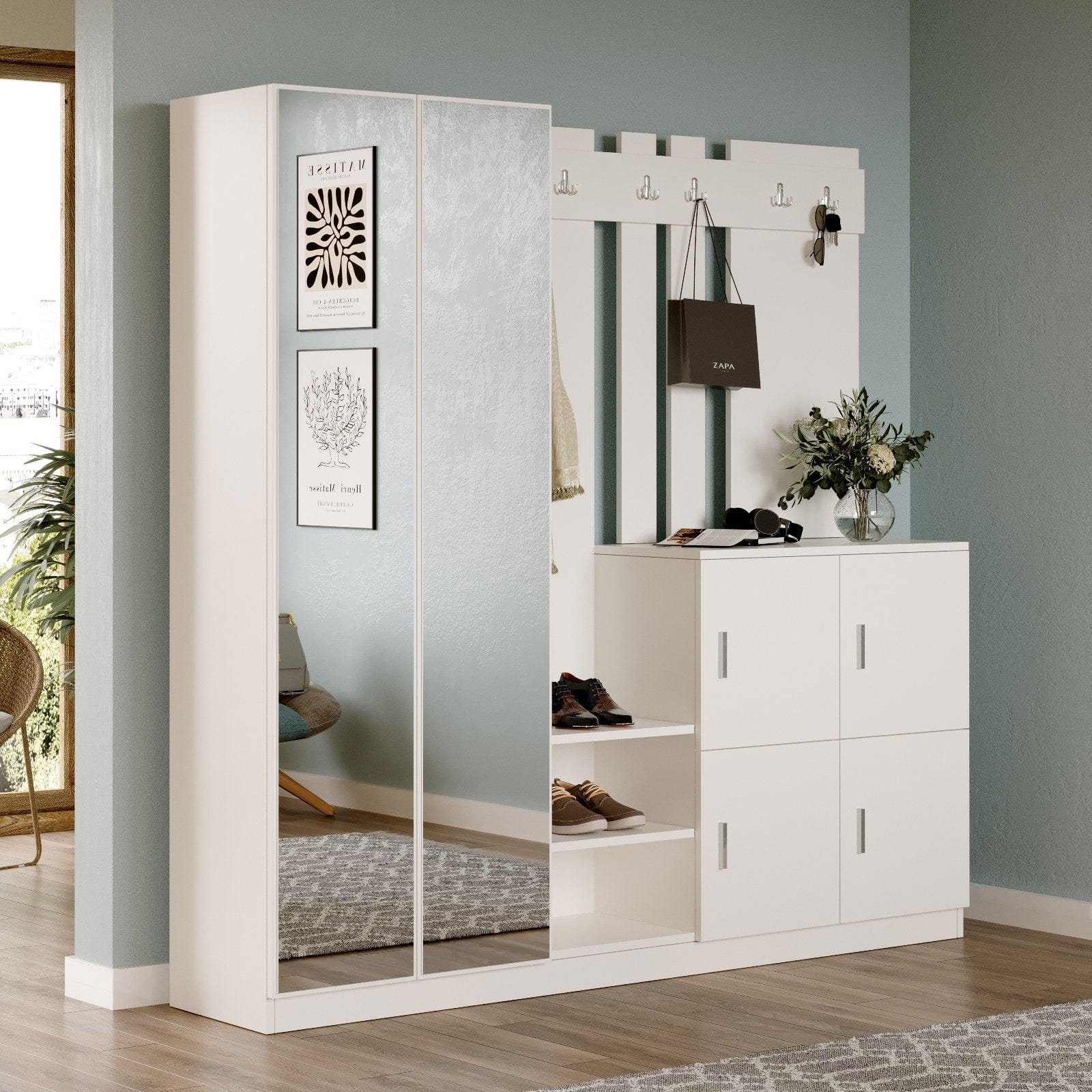 Asir Armadio da ingresso con 6 ante e specchio DD9 W Bianco