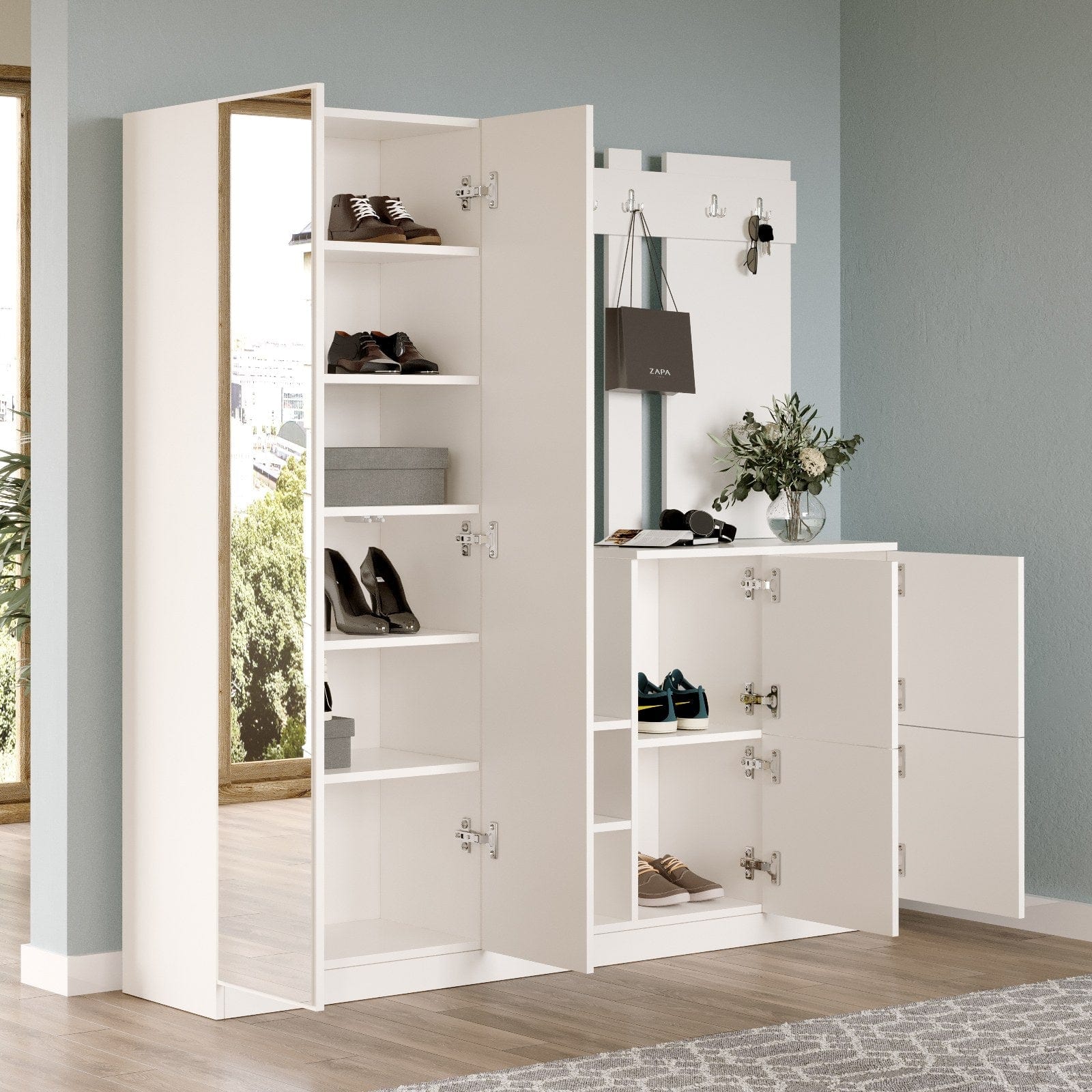 Asir Armadio da ingresso con 6 ante e specchio DD9 W Bianco