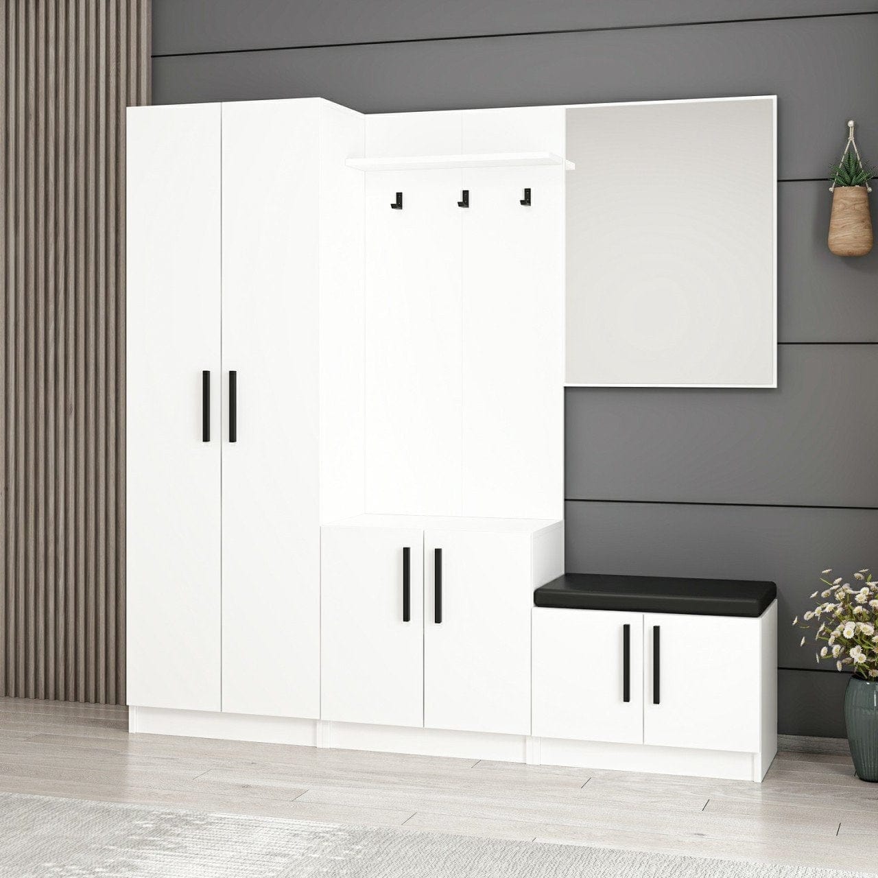 Asir Armadio da ingresso con 6 ante e specchio Noah 7304 Bianco