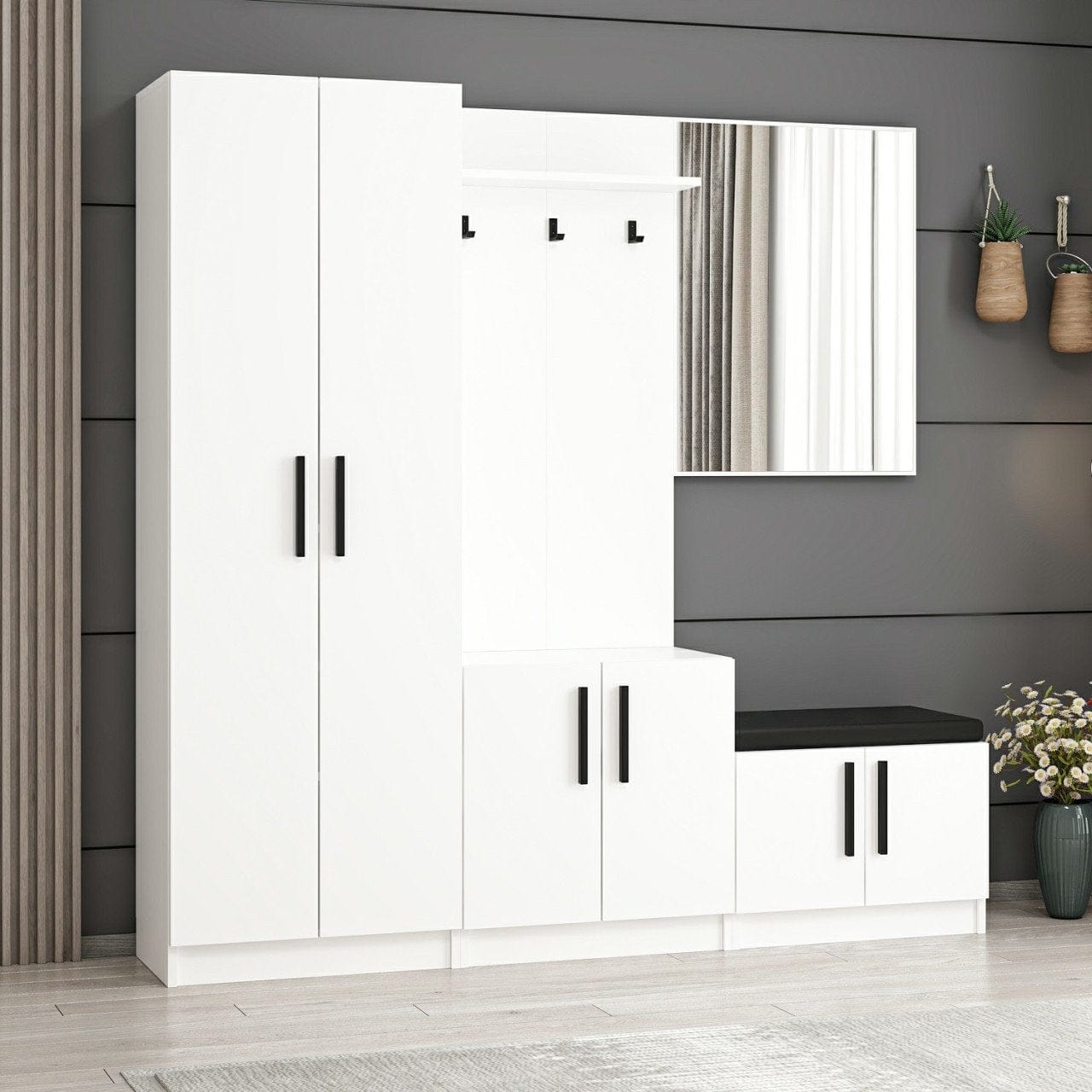 Asir Armadio da ingresso con 6 ante e specchio Noah 7304 Bianco