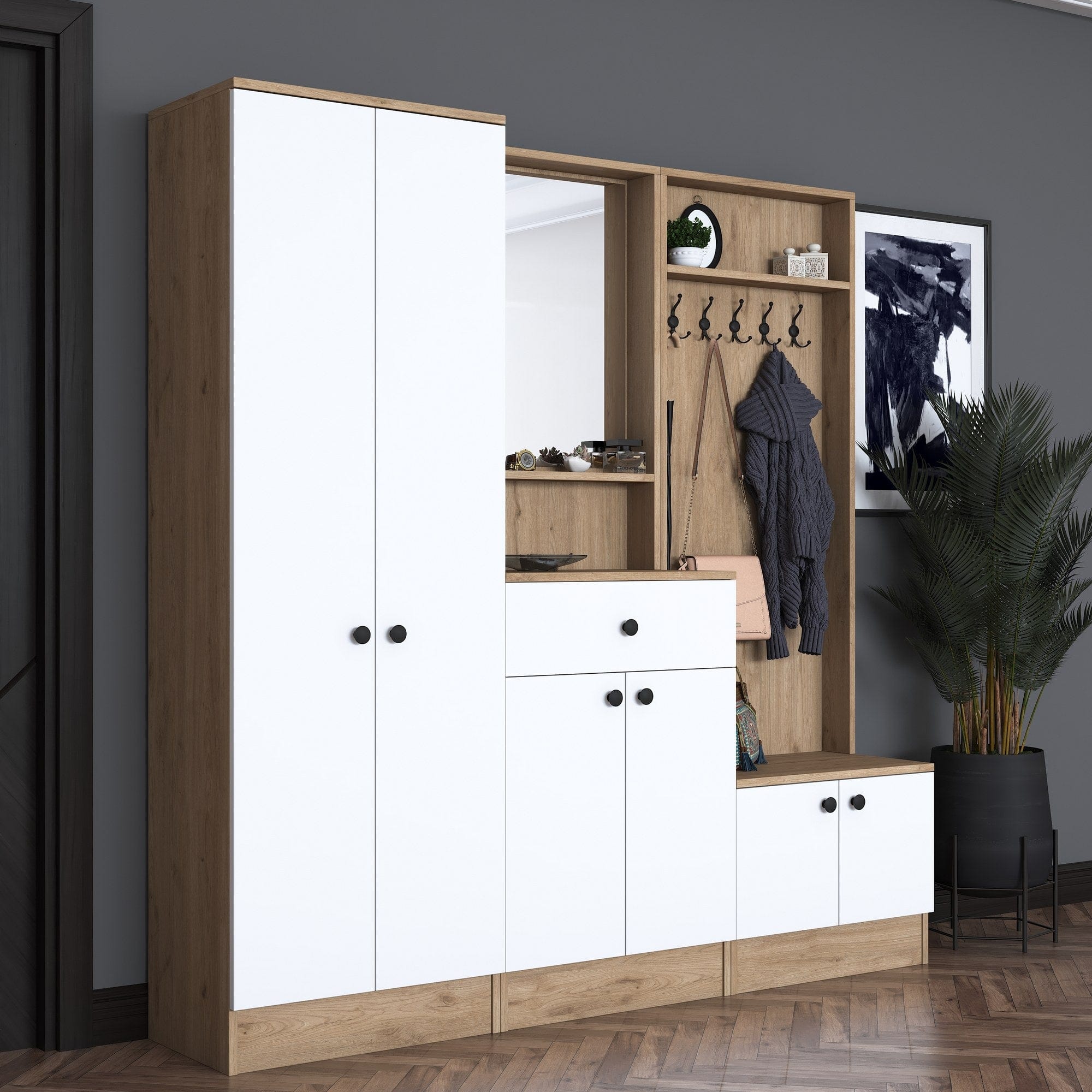 Asir Armadio da ingresso con 6 ante e specchio P6 M2-2257G Noce