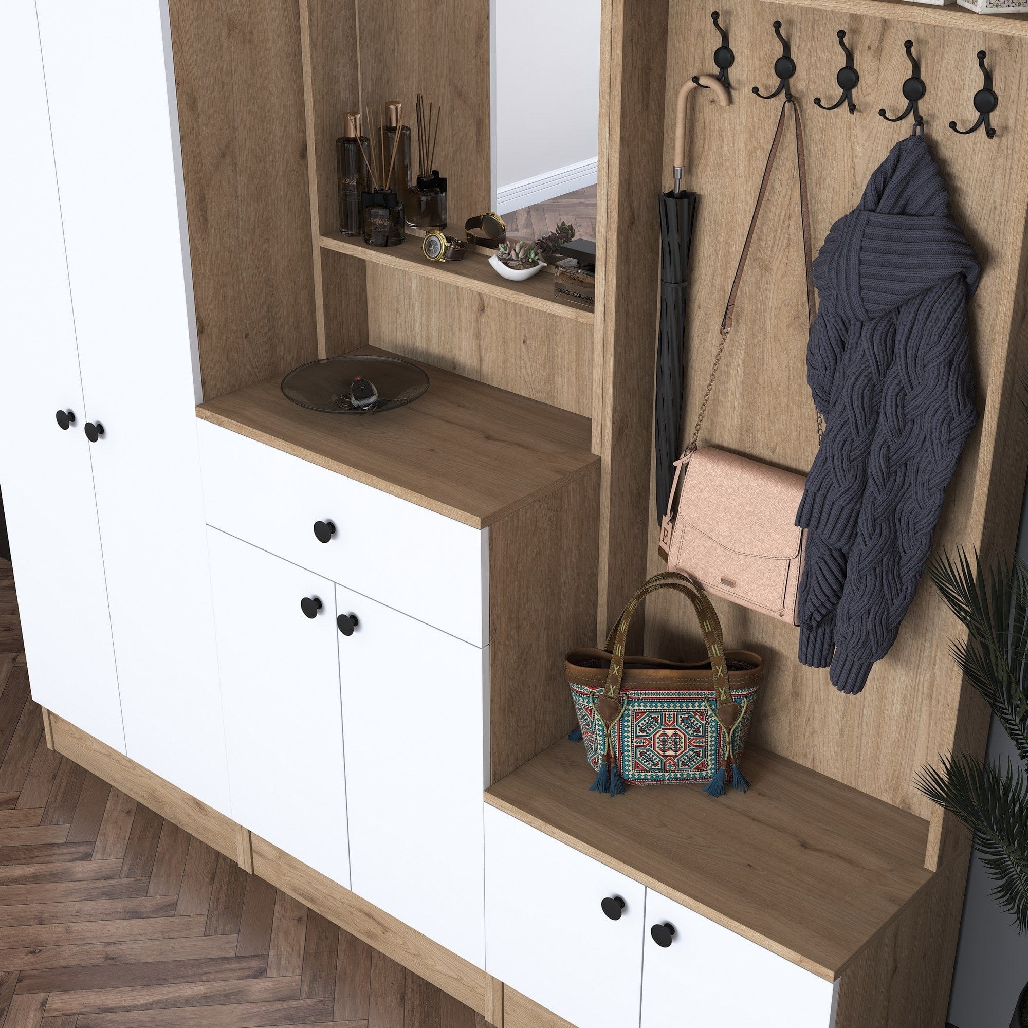 Asir Armadio da ingresso con 6 ante e specchio P6 M2-2257G Noce