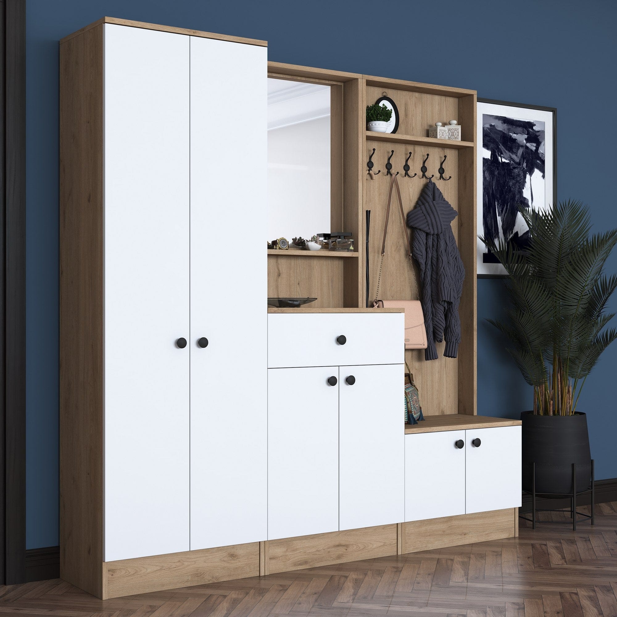 Asir Armadio da ingresso con 6 ante e specchio P6 M3-2490 Bianco